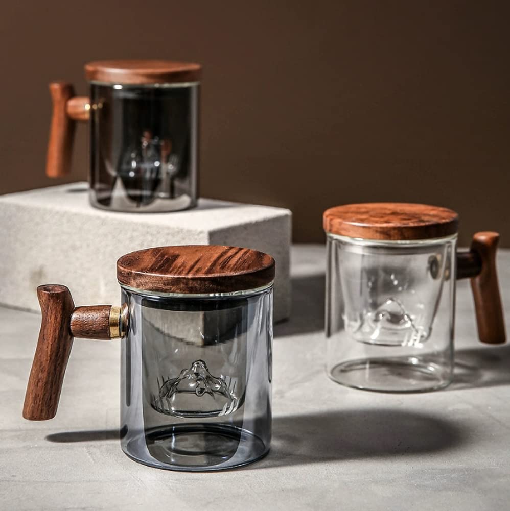 ELABORATE CHOICE Japanese Mug Teacup with Infuser and Wooden Handle,Filtered Tea Separation Cup, Infusion Mugs with Inner Filter for Home and Office A03