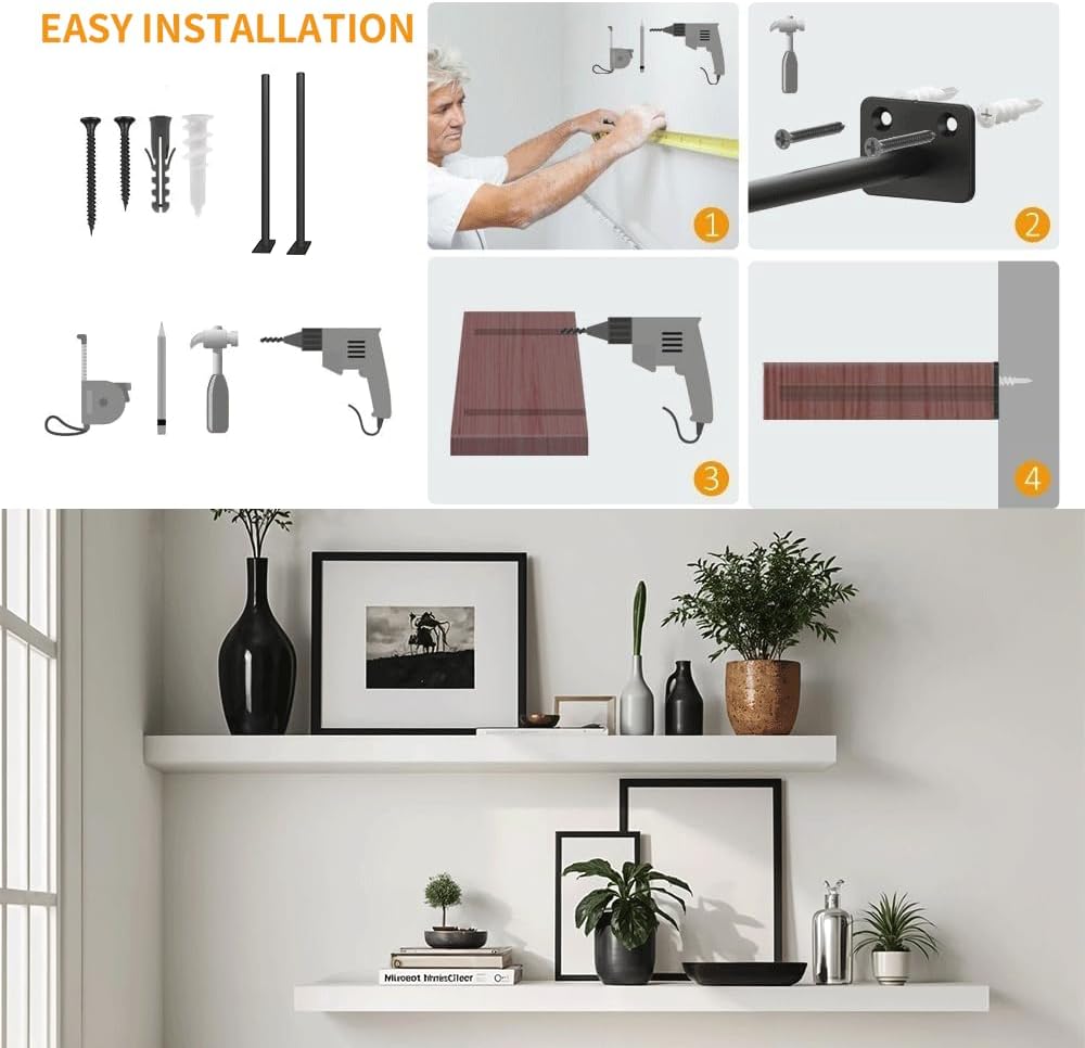 Floating Shelf Brackets, 10 inch Hidden Shelf Brackets Heavy Duty Blind Shelf Support, 200LBS Load Capacity, 6 Pack Floating Shelf Hardware for DIY Wood Wall Floating Shelves