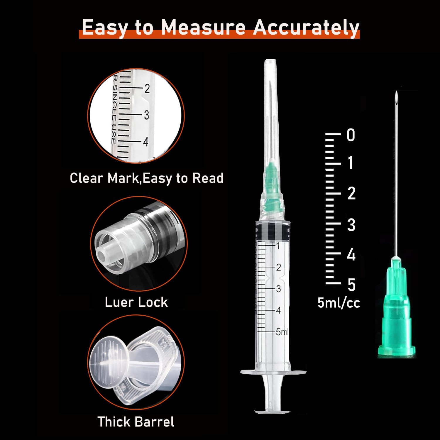 50 Pack 5ml/cc Disposable Luer Lock Lab Syringes with 21Ga 1.5 Inch Needle — Amazon image 4
