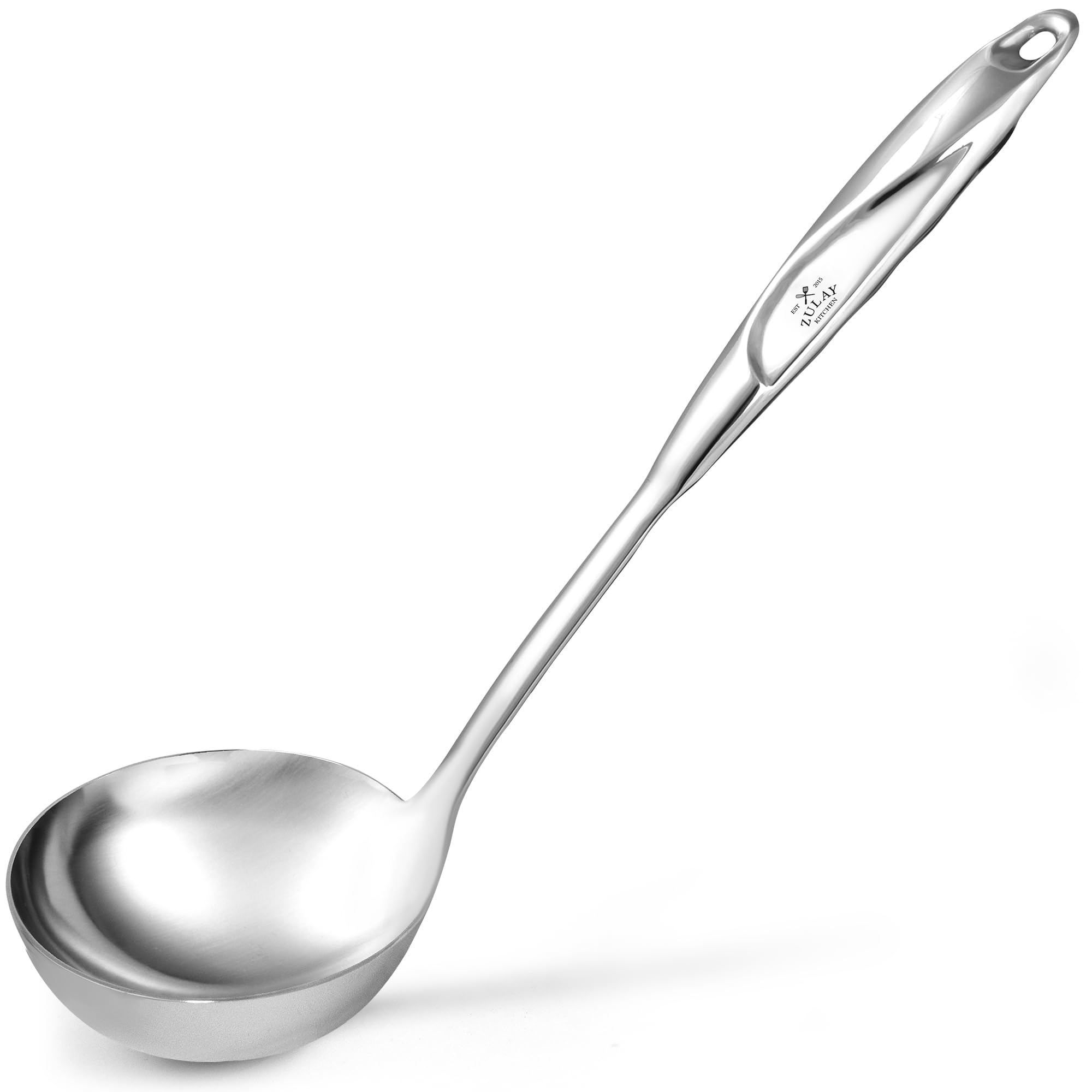 Zulay Kitchen Stainless Steel Soup Ladle - 13” Large Ladle for Soups, Stews & Sauces - Durable, Heat-Resistant, Rust-Proof & Dishwasher Safe Kitchen Utensil with Ergonomic Handle