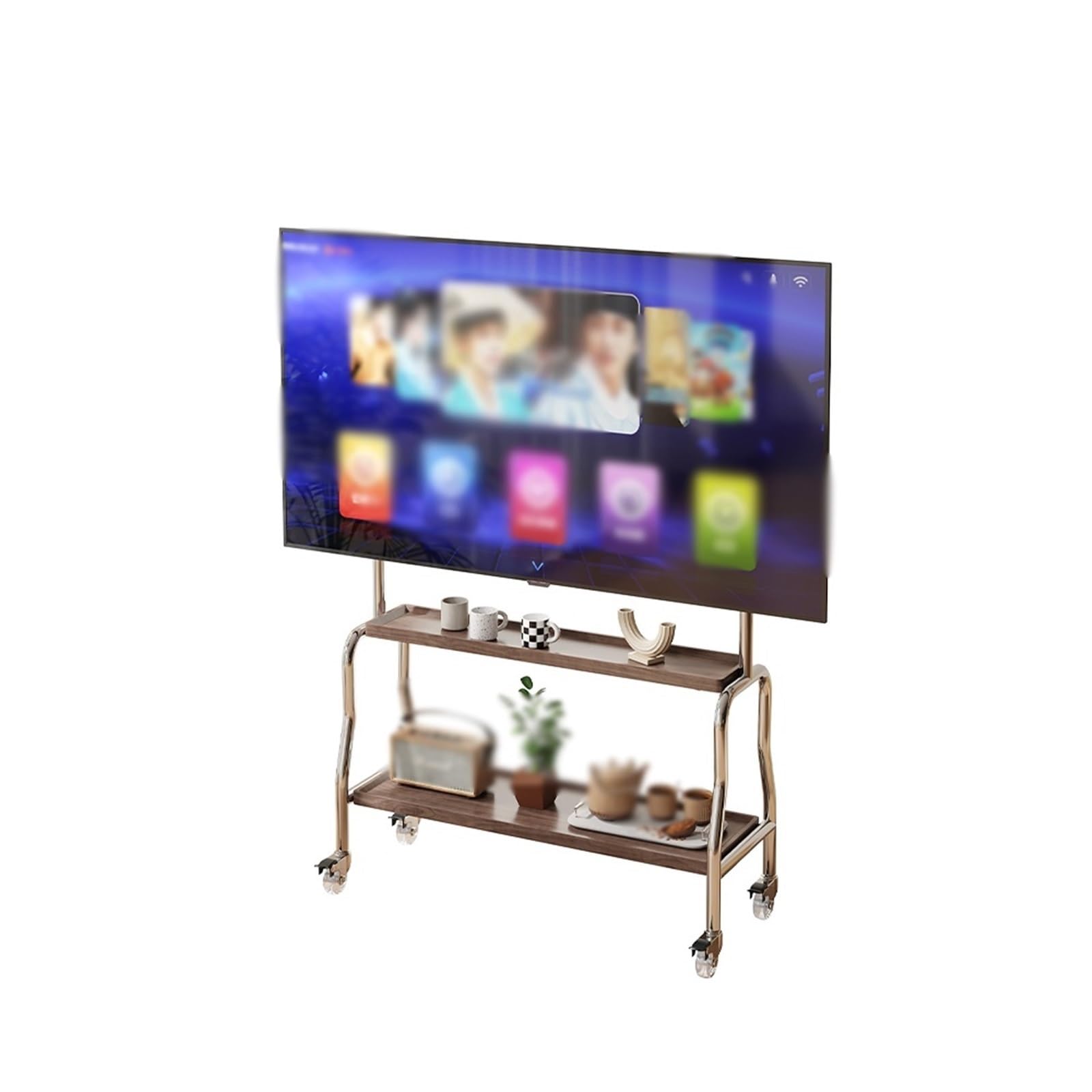 HPTHLY Universal Tv Stand Mobile Tv Stand For 43-75 In,Tvs Stand With Silent Casters And Wooden Shelves, Rolling Tv Cart For Home, Office(Brown-2 Layers)