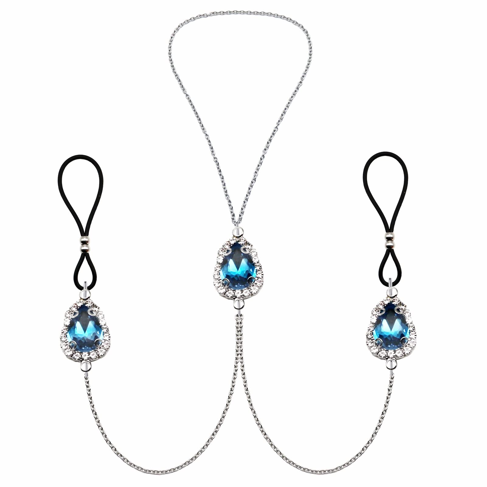 AOAODIMP Teardrop Nipple Ring Rhinestone Water Drop Faux Nipple Chain Noose Body Non Piercing Jewelry Heart Chokers Necklaces