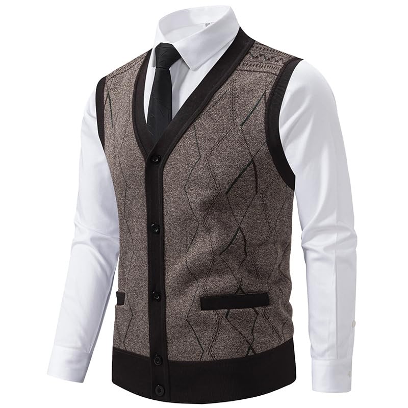 Men'S Knit Cardigan Vest,Autumn Winter Warm Slim Fit Waistcoat,Casual Pullover Sweater2