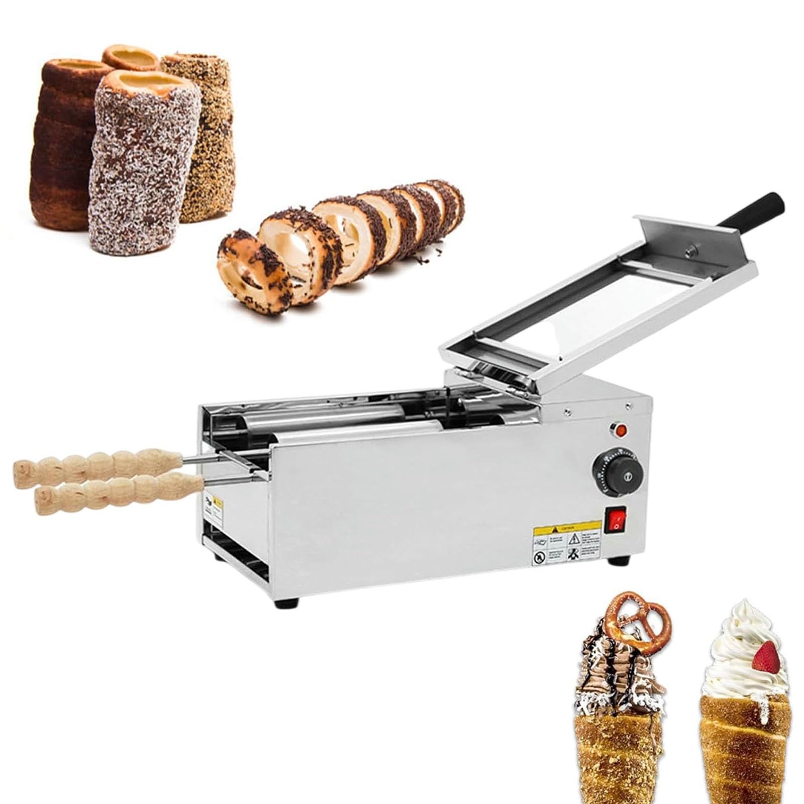 Electric Ice Cream Cone Machine Stainless Steel Chimney Cake Oven, Temp Range 50°C to 300°C, Ideal for Home Kitchen and Restaurants