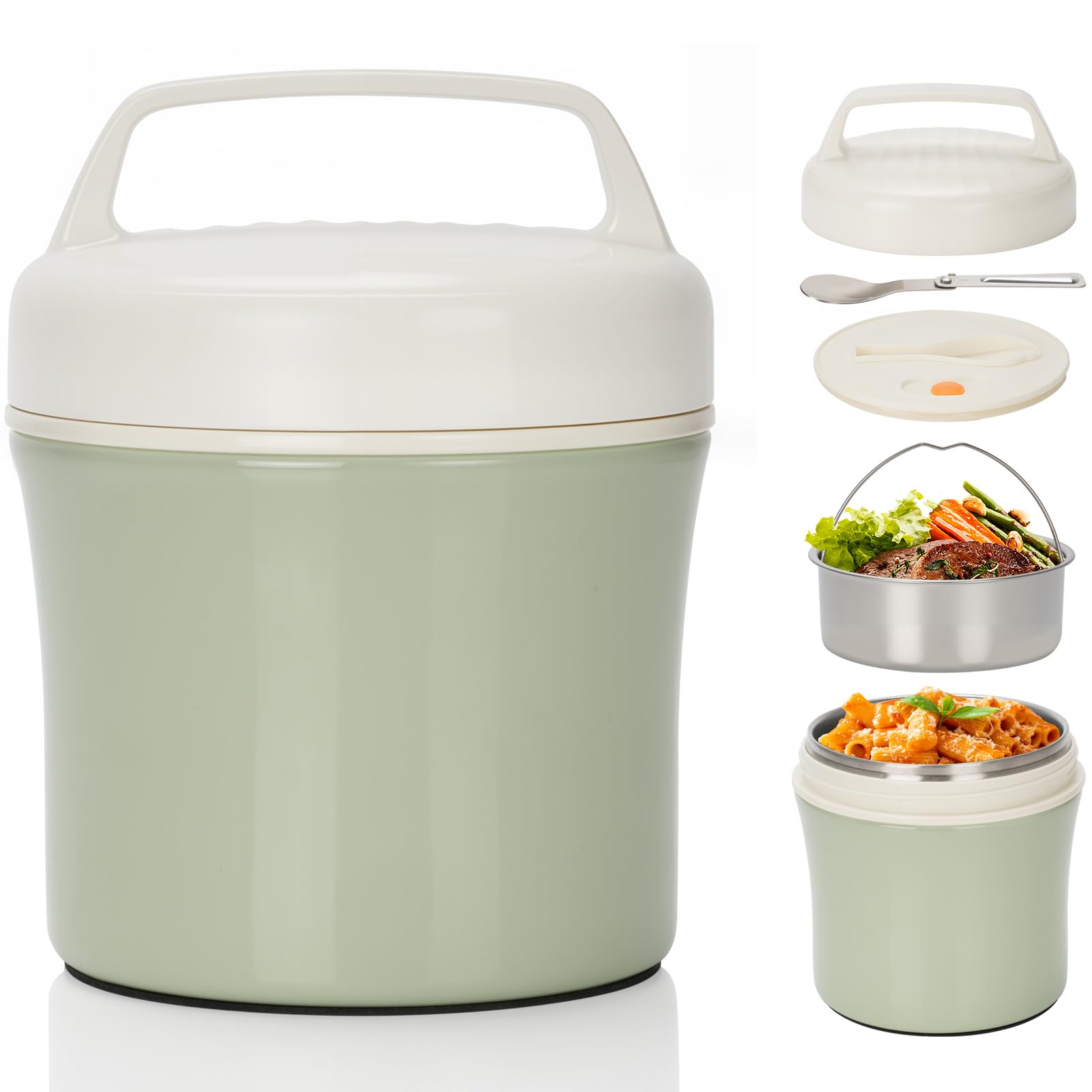 Contenitore termico per mangiare, 1,2 l, in acciaio inox con cucchiaio, ciotola termica a prova di perdite, per bambini, adulti, contenitore termico per porridge pasti