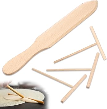 4 Piece Crepe Spreader and Spatula Set 12" Spatula and 4.7" Crepe Spreaders Batter Wooden Pan Accessories