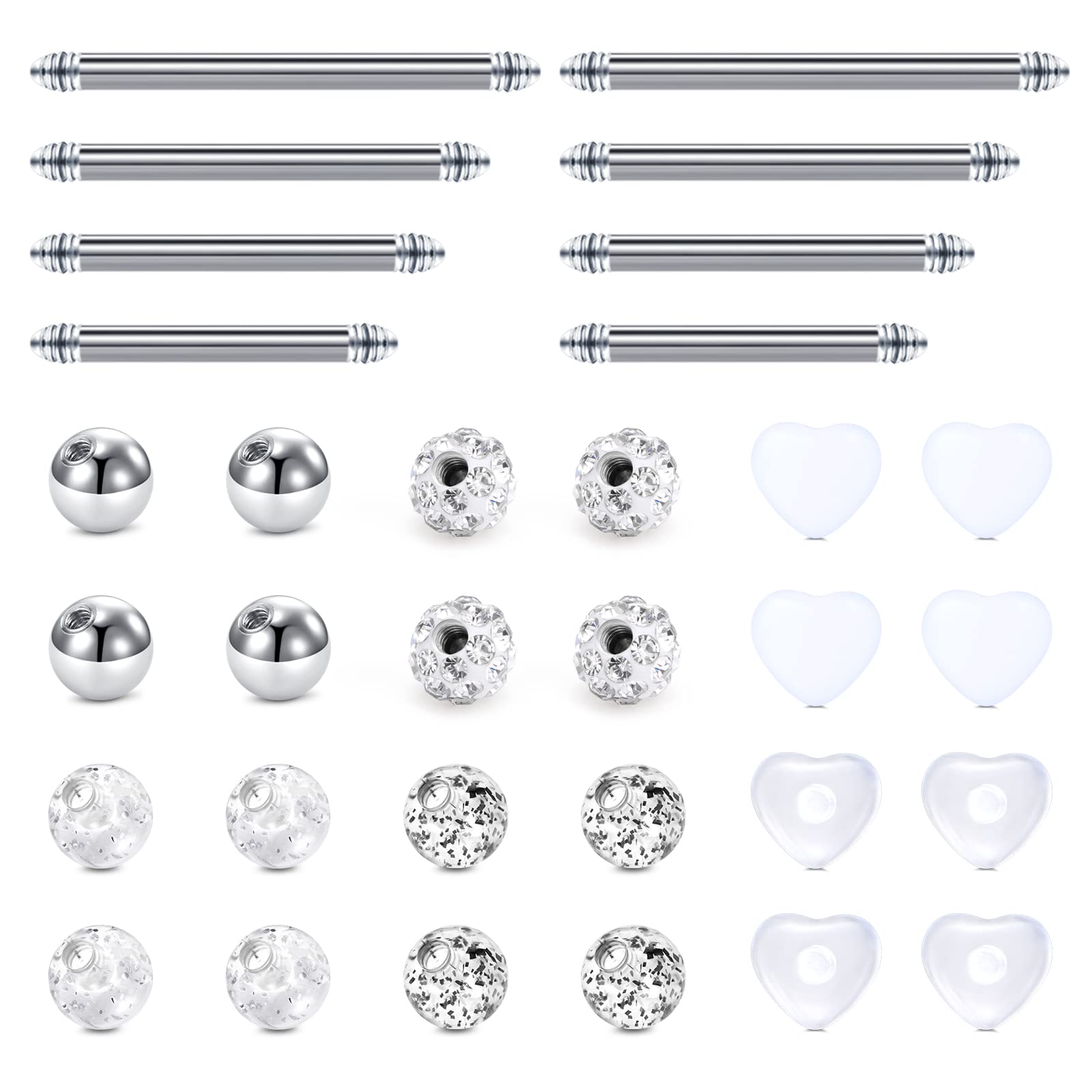 Briana Williams Zungenpiercing Brustwarzenpiercing Chirurgenstahl 14G Piercing Barbell Silber 12/14/16/18/20mm Stablänge
