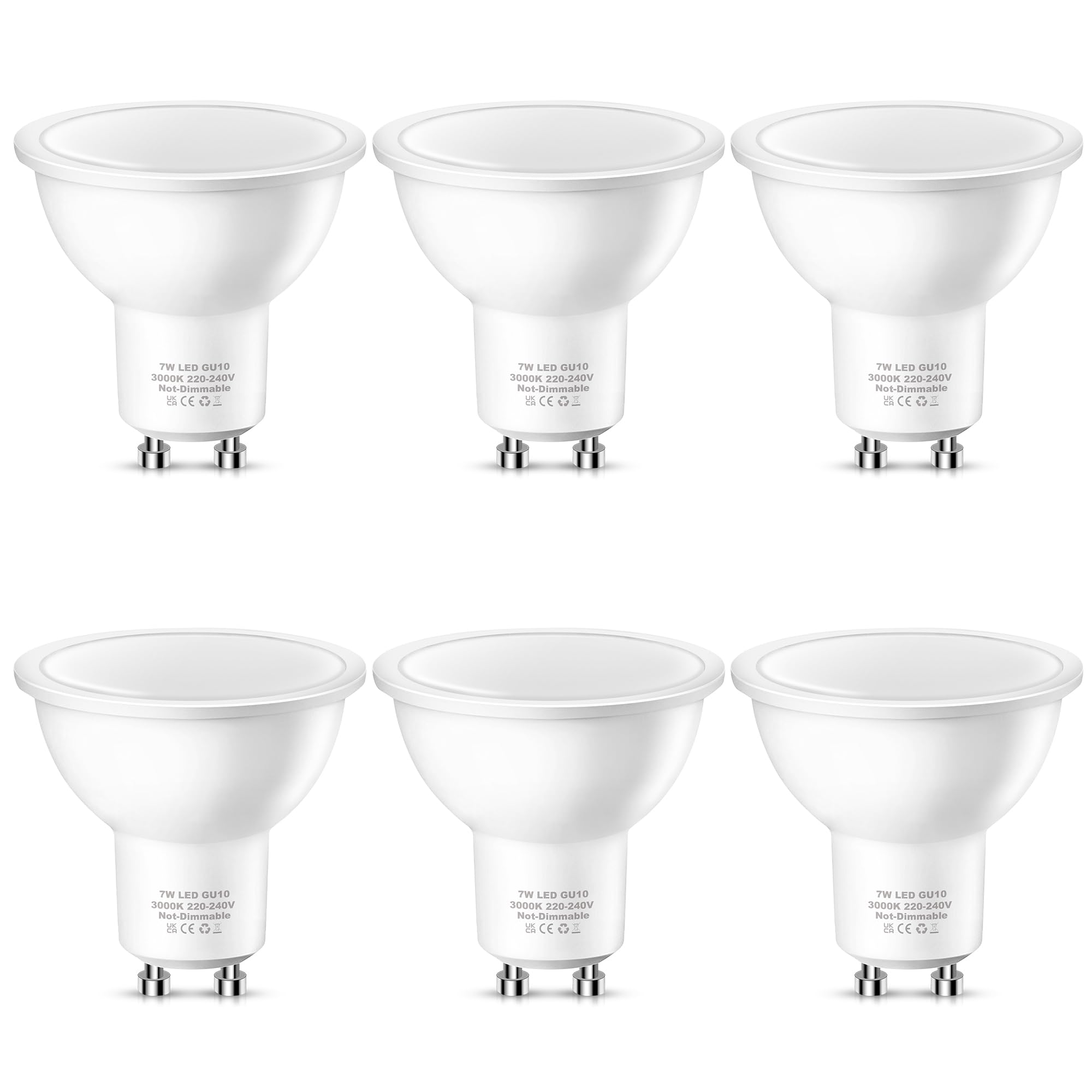 Flaspar GU10 LED Warmweiss 7W Lampe, 600 Lumen LED Leuchtmittel ersetzt 60W Halogenlampen, 3000K Warmweiß, 120° Strahlwinkel Reflektorlampen, Nicht Dimmbar, 6 Stück