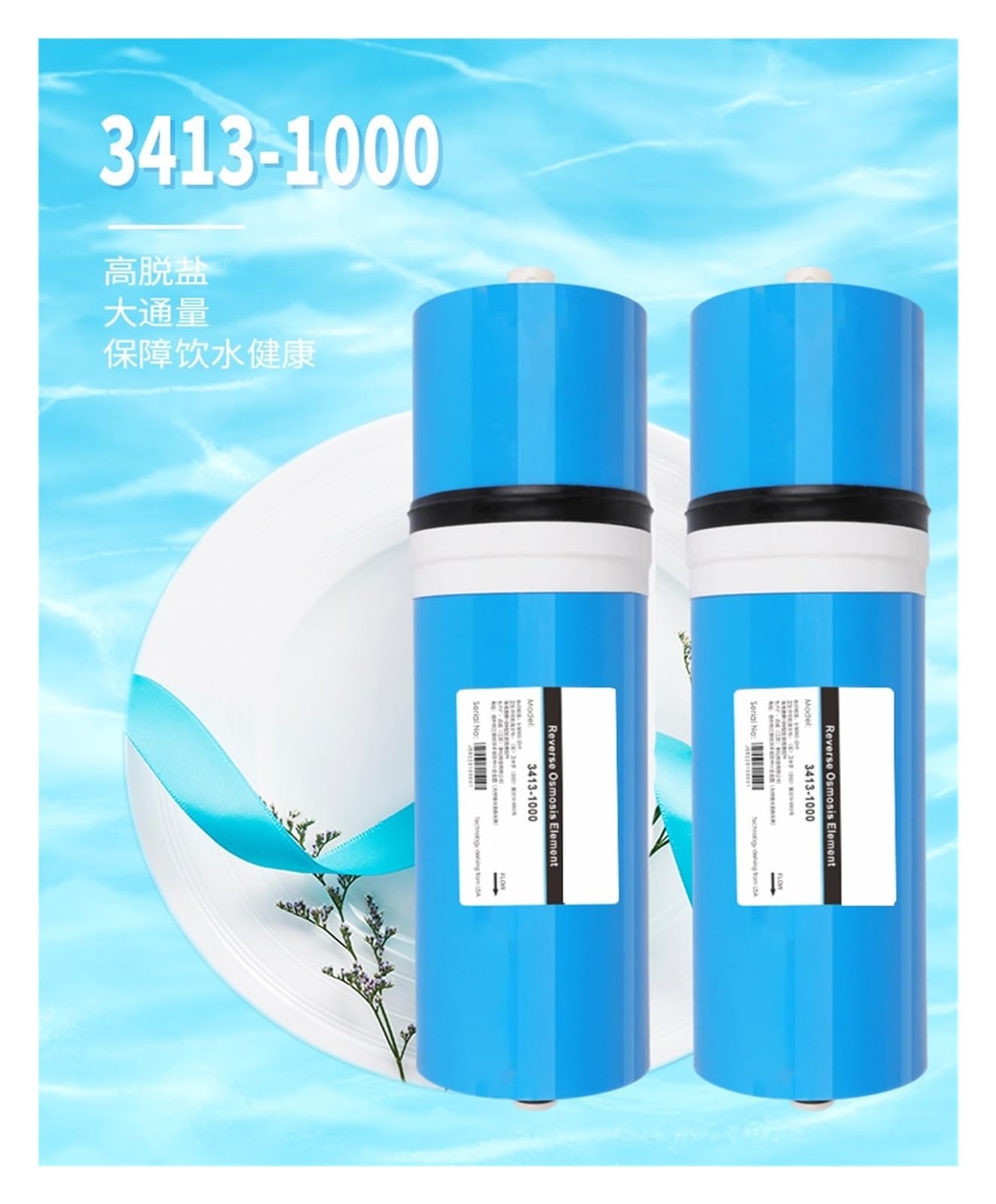Membrana de ósmosis inversa de repuesto 3413-1000GRO for sistema purificador de agua potable RO debajo del fregadero doméstico. Debajo del fregadero