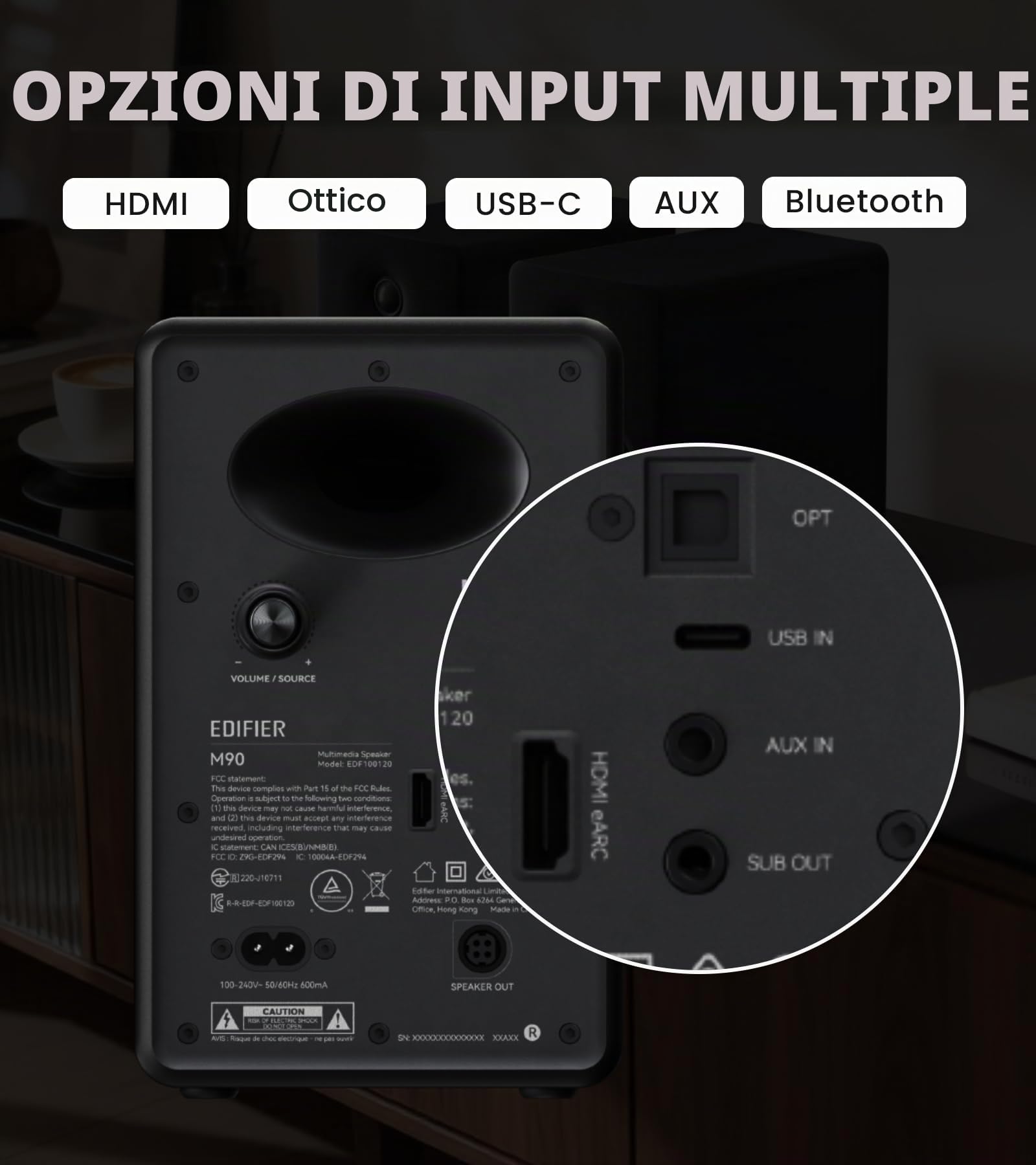 Edifier Altoparlanti per computer M90, altoparlanti da scrivania RMS da 100 W, audio ad alta risoluzione, LDAC, altoparlante compatto Bluetooth 6.0, ingresso HDMI eARC/ottico/USB-C/AUX, altoparlanti