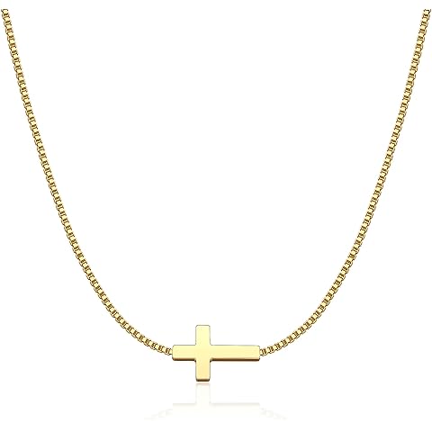 Cross Necklace for Women 14K Gold Silver Plated Dainty Small Cross Pendant Choker S...