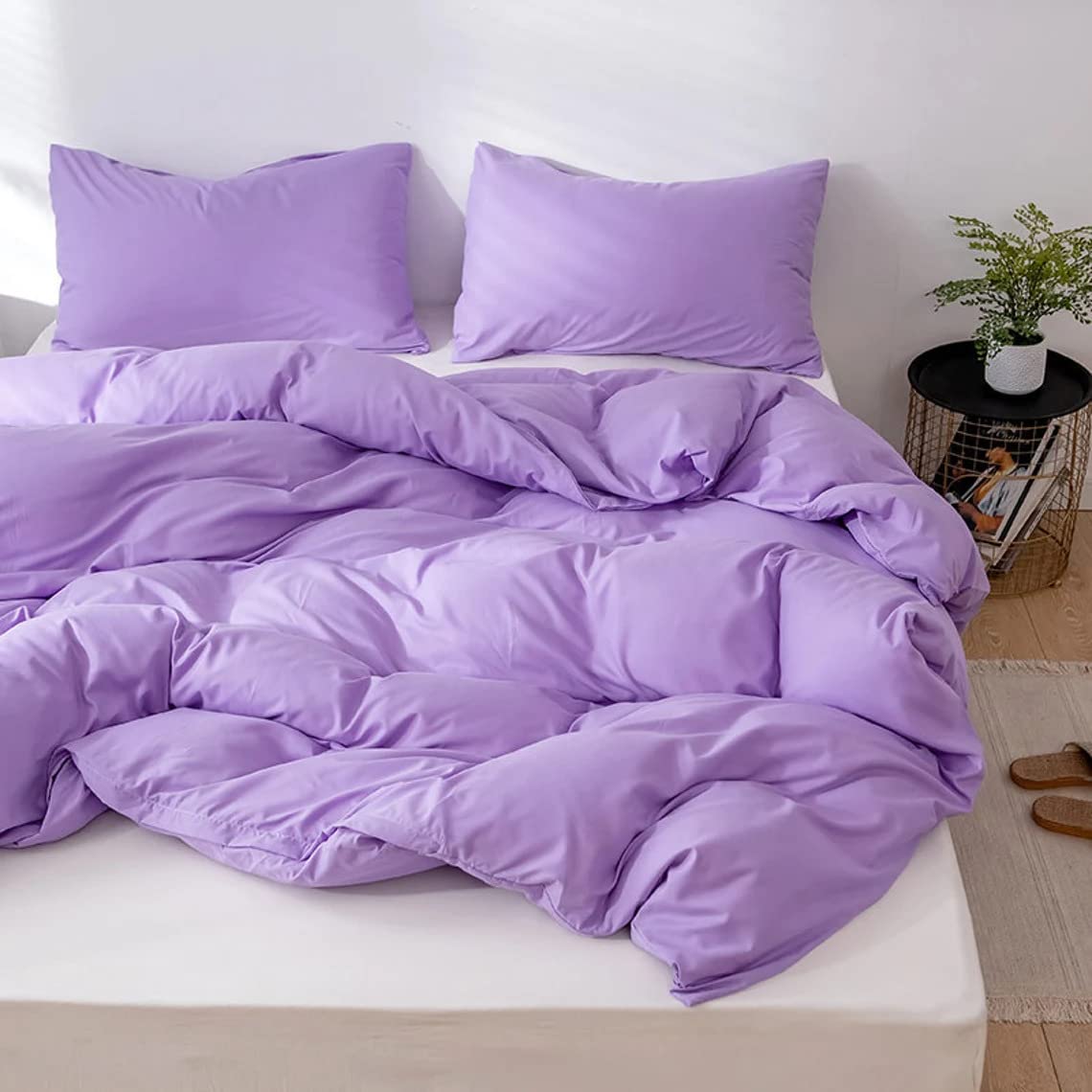 Rajai Cover 3 Piece Set for Winter, 400TC Warm Quilt, Blanket, Comforter Covers 100% Egyptian Cotton, 1 Zipper Style Duvet Cover with 2 Pillow Covers - Lavender Solid, Queen Size.-image-20