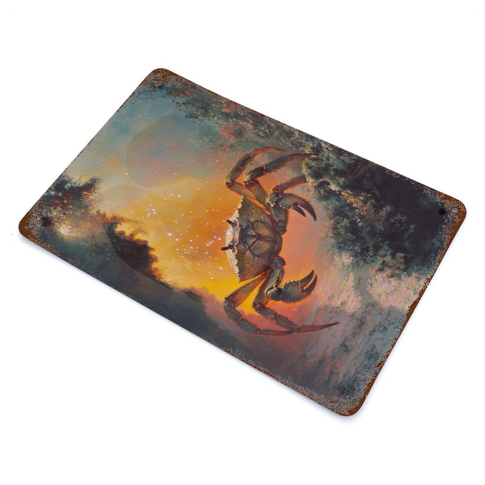 Crab in A Mystical Setting Rustic Tin Plaque 11.8"x7.9", Ideal for Shed, Workshop And Garage Wall Decor