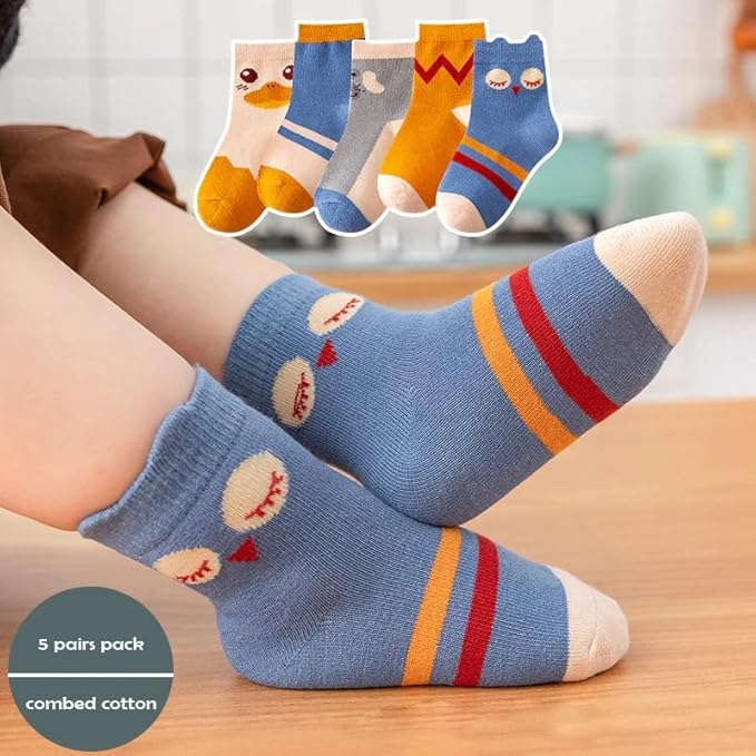 SoxLife Kids Cotton Socks, Pack of 5, Cartoon Designs, Ages 6-8 Years, Unisex (IN, Age, 6 Years, 8 Years, Cute Duck) - Image 2 thumbnail