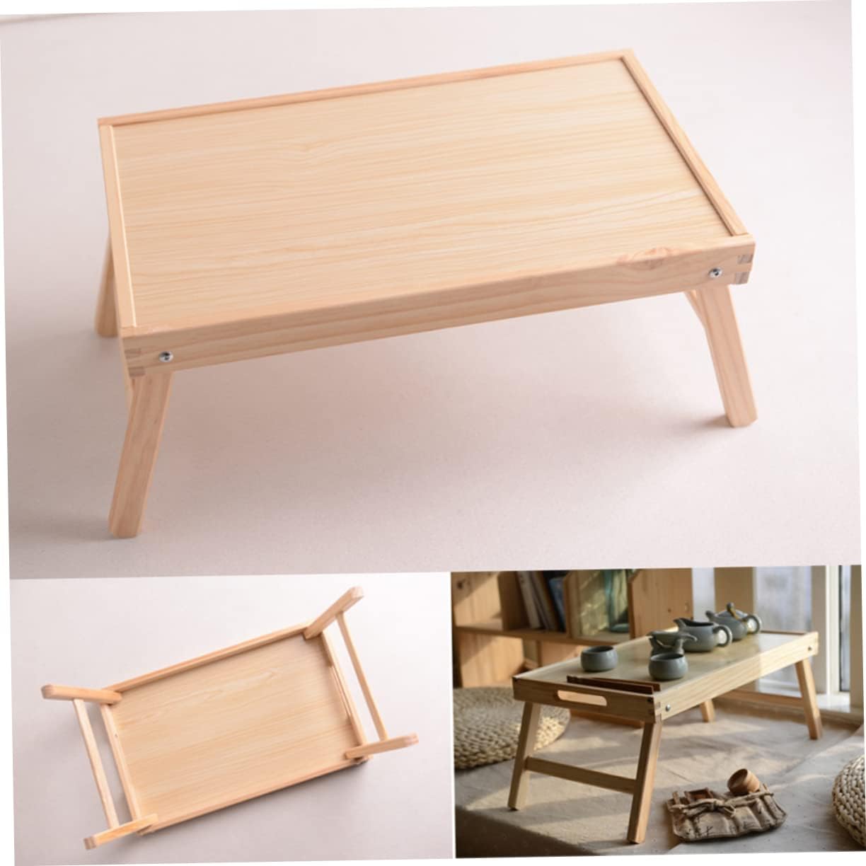Angoily Solid Wooden Bed Desk Foldable Serving Table for Tea Breakfast Portable Lap Laptop Stand Sturdy Table Tray