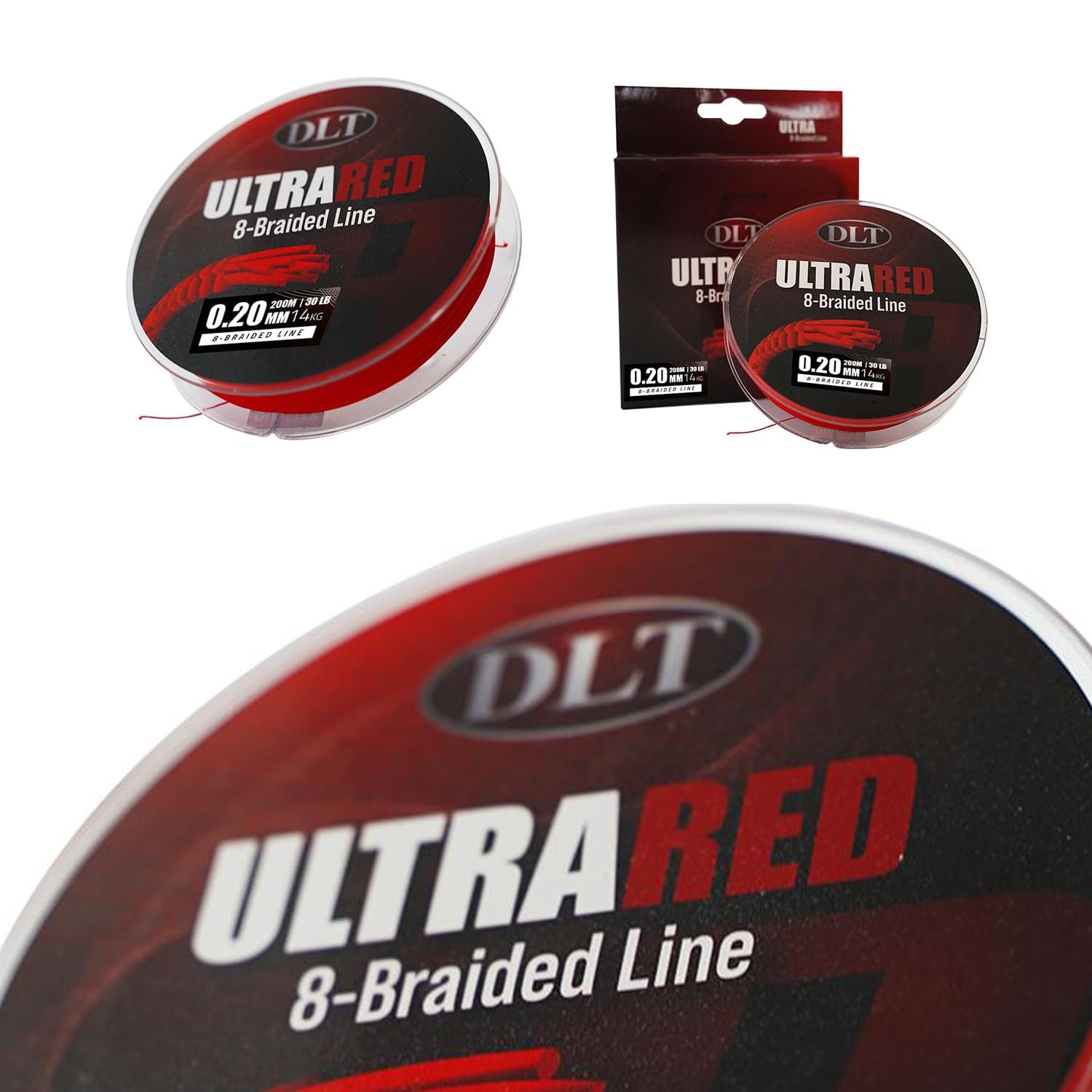 DLT Línea de pesca trenzada UltraRed-8 200m - Suave, Suave y sin estiramiento - Mejoras características de lanzamiento y acción subacuática - Microrevestimiento para repelente al agua - De 8 hebras