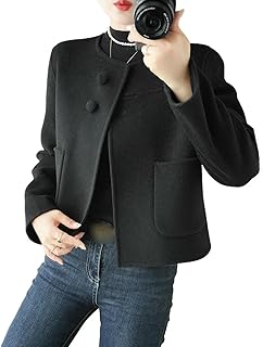 Chaqueta corta de cachemira de tweed con doble bolsillo para mujer, para otoño e invierno