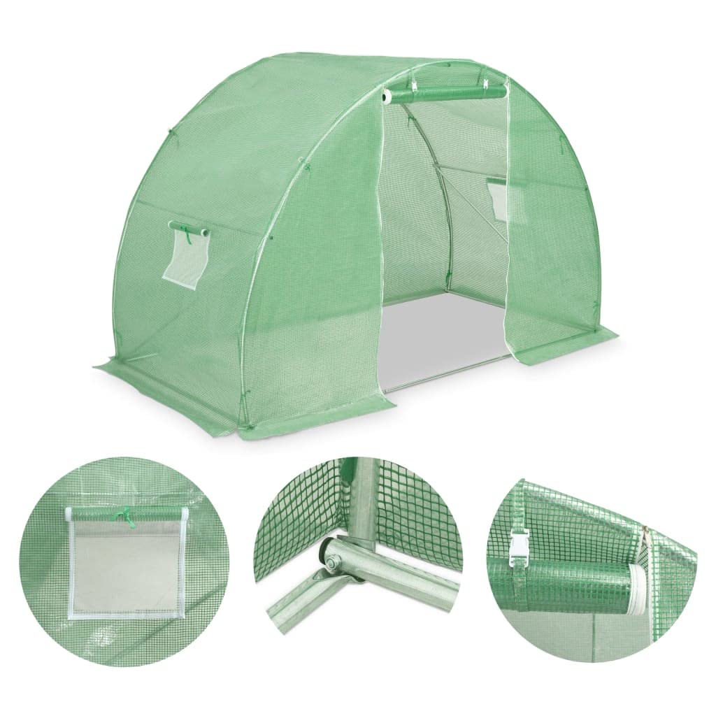 Invernadero de 4,5 m², 300 x 150 x 200 cm, con malla de polietileno de 140 g/m², marco de acero galvanizado, dos ventanas de ventilación de 38 x 38 cm y puerta de 100 x 185 cm para frutas, verduras y
