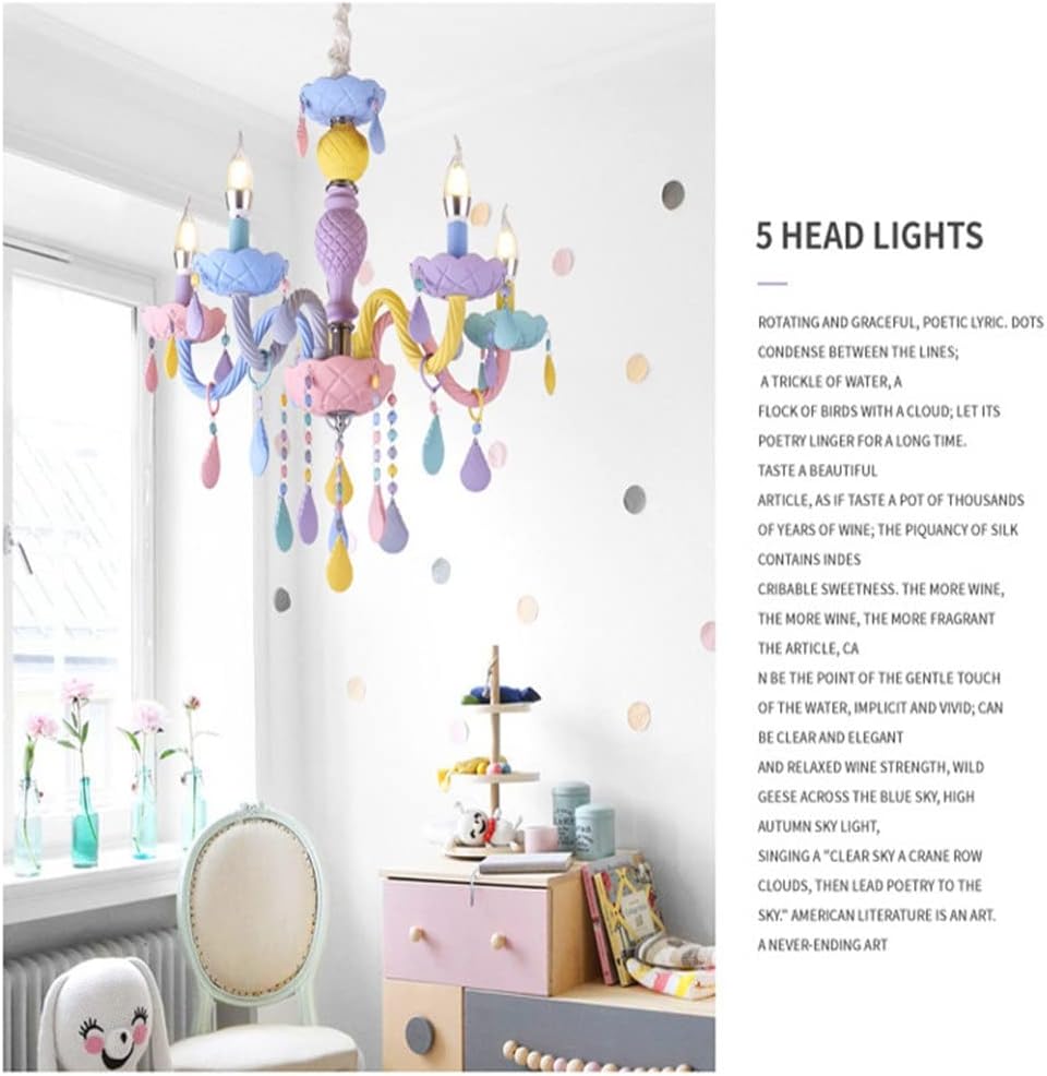 Multicolor Glass Crystal Candle Chandelier Lamps Children Room Bedroom Girl Princess Macaron Lights