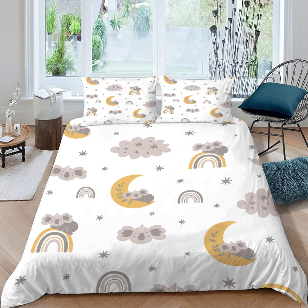 Housse de couette 220x240 lune imprimé 3D parure de lit 3 pièces animaux dessin animé