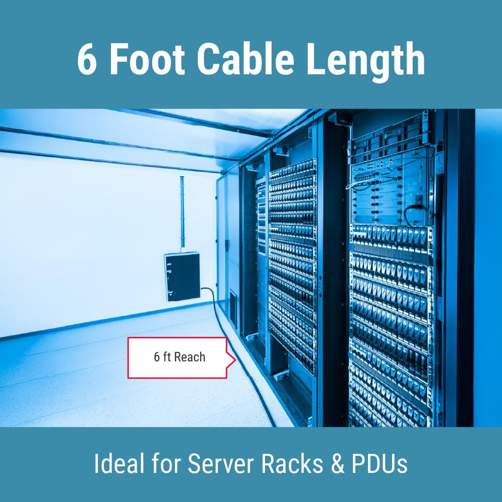 CablesAndKits - Cable de alimentación de CA resistente de 6 pies (1,8 m) - Cable de extensión macho a hembra para PC y equipos de red - Negro