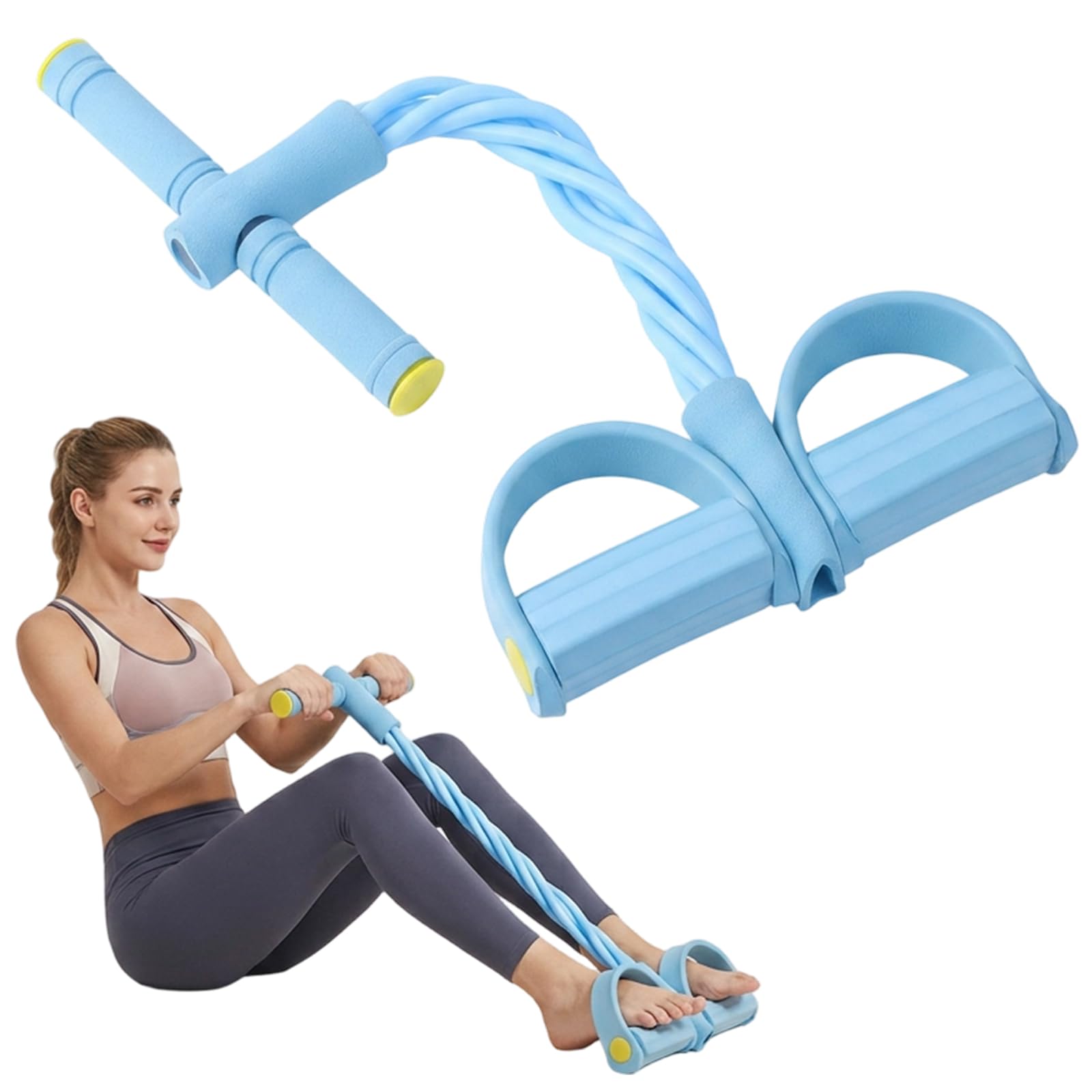 Pedal Resistance Bands with Handle, Multifunctional Pedal Resistance Band for Home Fitness and Travel Workouts, Blue Foot Pedal Resistance Band with Six Tubes