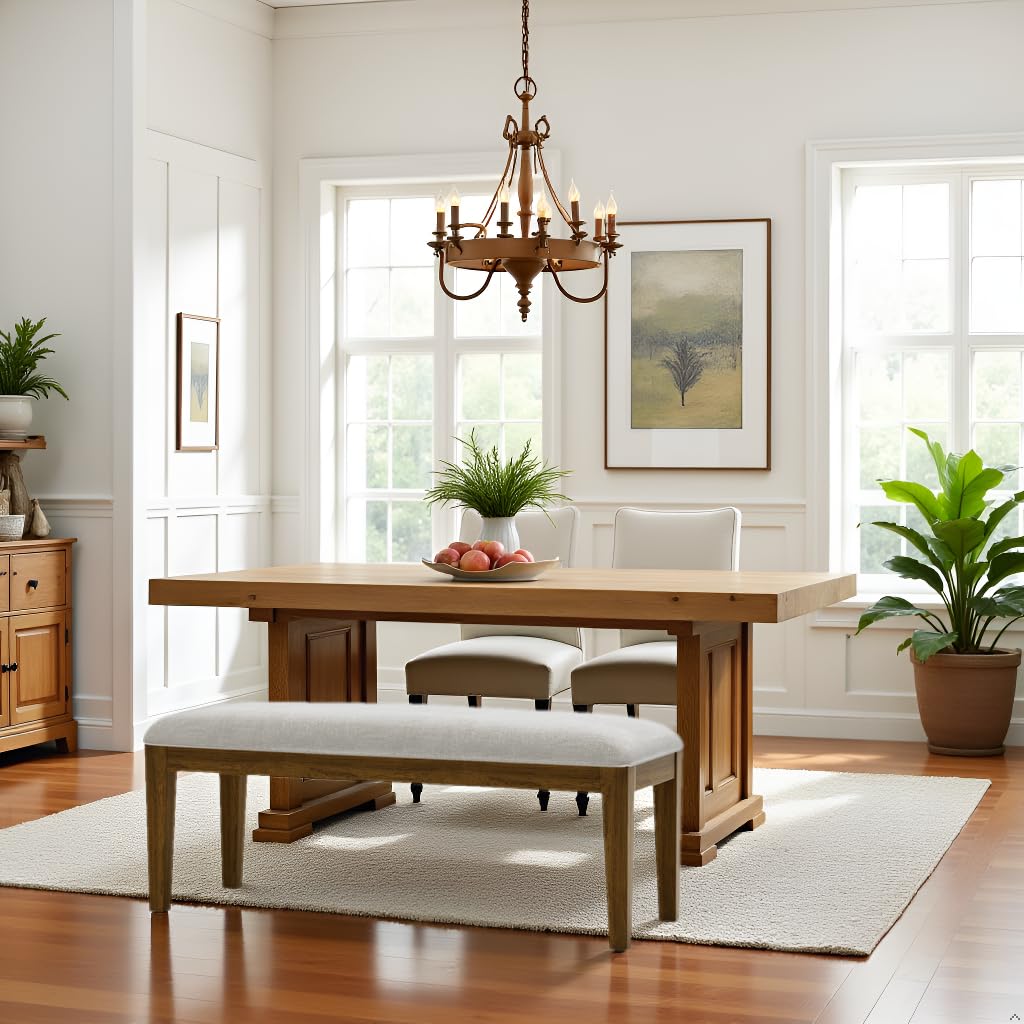 HUIMO Kitchen & Dining Room Benches, Fabric End of Bed Bench with Solid Wood, Upholstered Entryway Bench for Living Room, Bedroom (Beige)