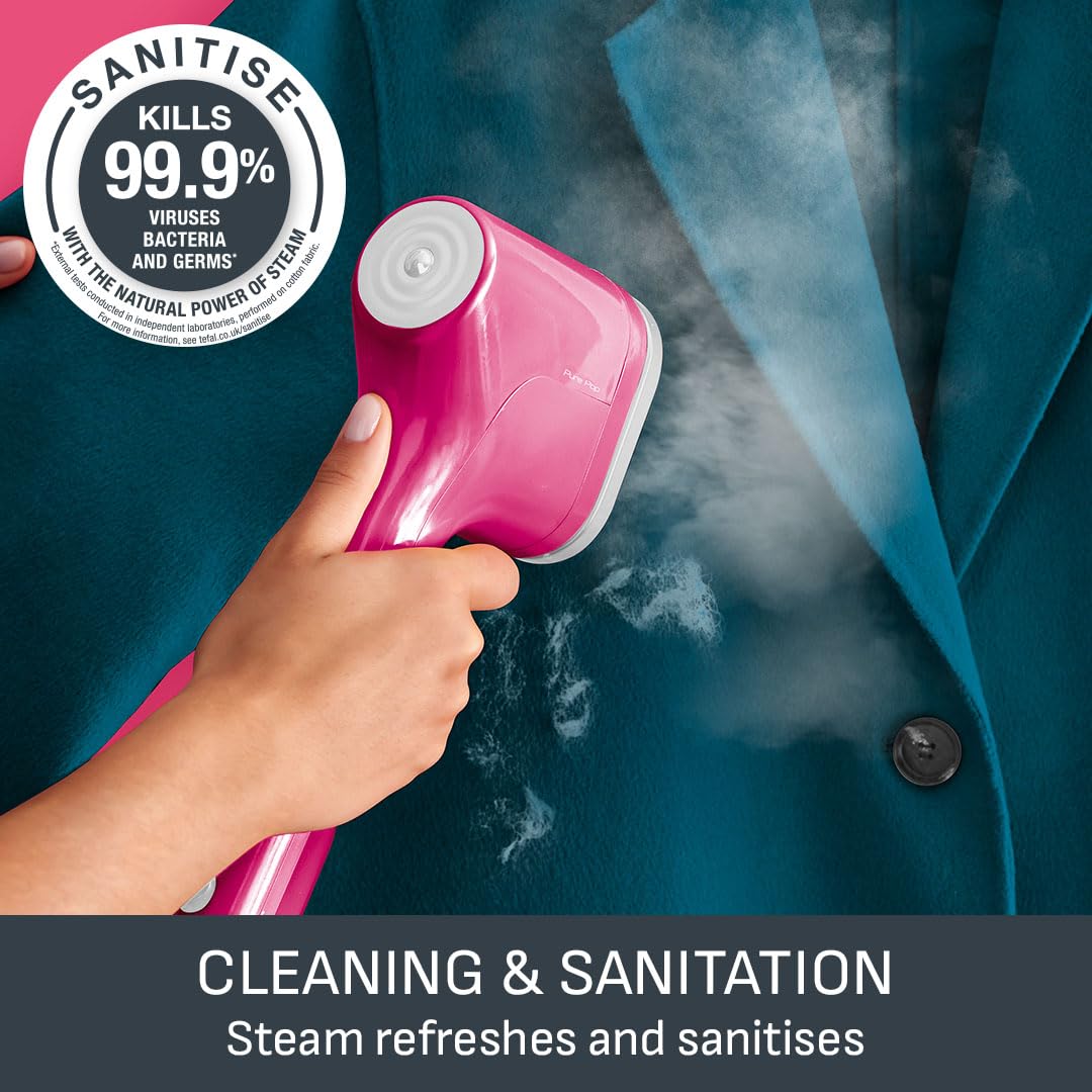 Tefal Pure Pop Slim Handheld Clothes Steamer, No Ironing Board Needed, Ready to Use in 15 Seconds, 70ml Detachable Water Tank, Travel Iron, Garment Steamer, Pink, DT2023 — view 9
