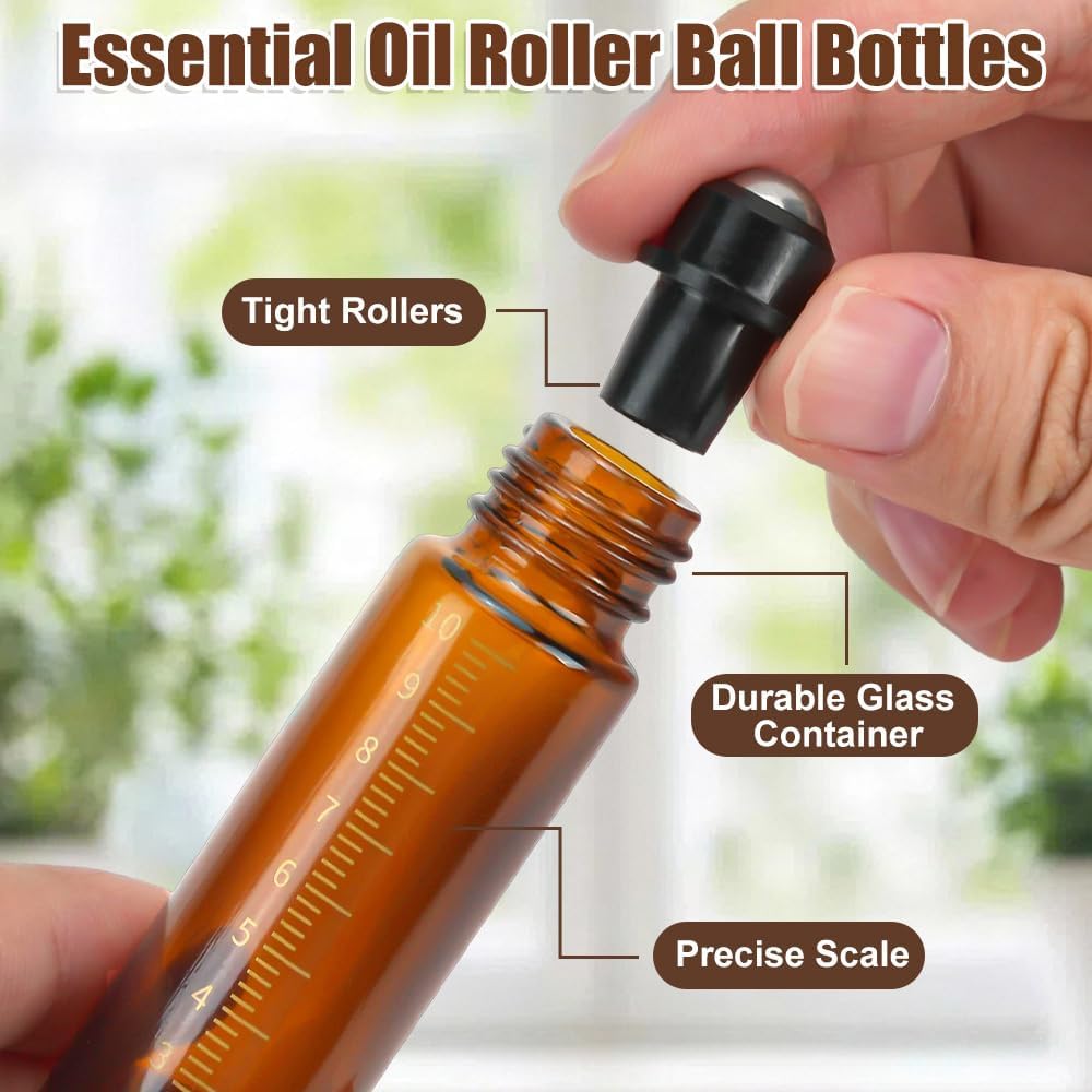 6Pc Essential Oil Roller Bottles, 4*10ml & 2*30ml Roll on Bottles