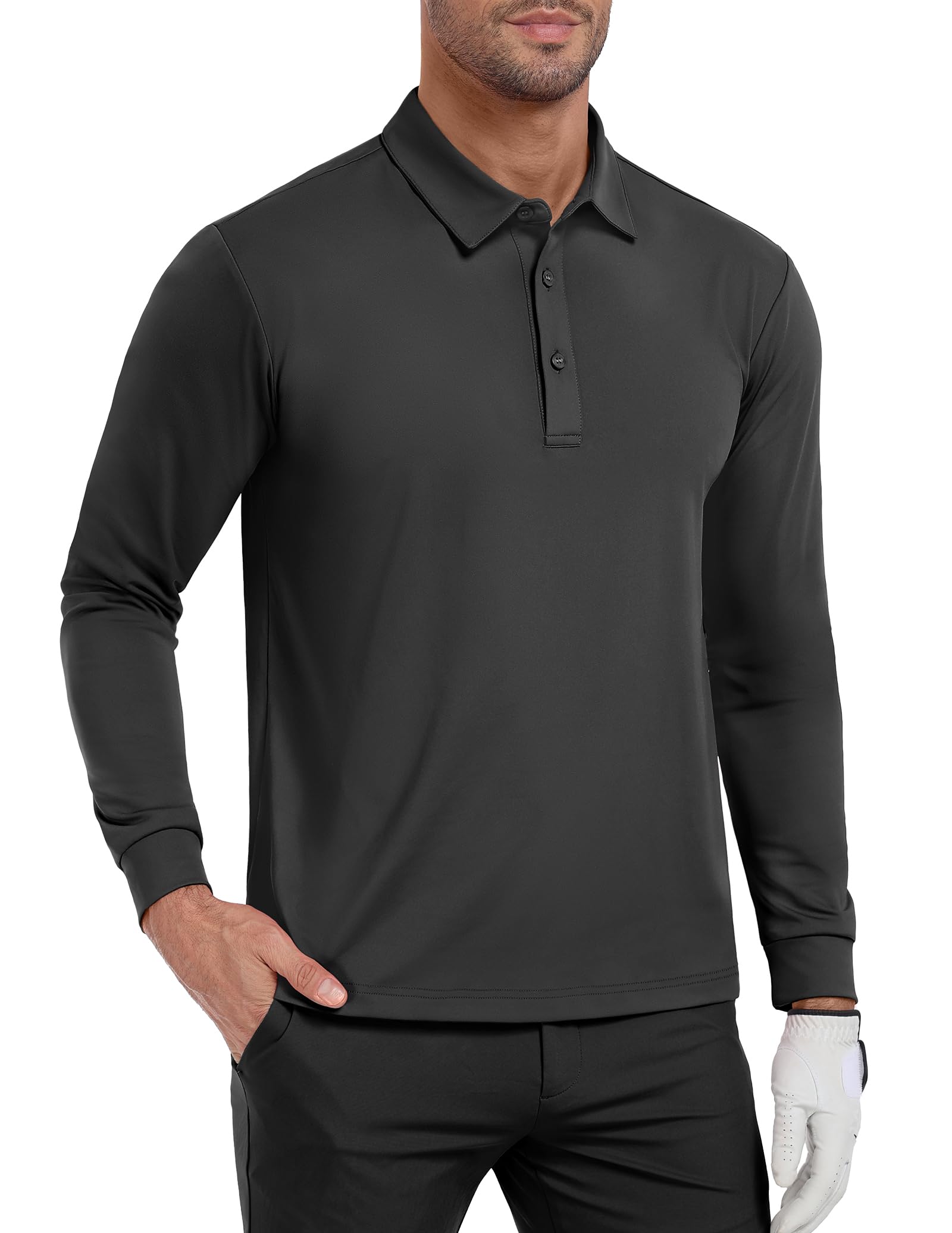 MIER Poloshirts für Herren, langärmelig, trockene Passform, Golf, athletisch, Arbeitshemd mit Kragen und UV-Schutz LSF Sonnenschutz (inhärent UPF 50+)