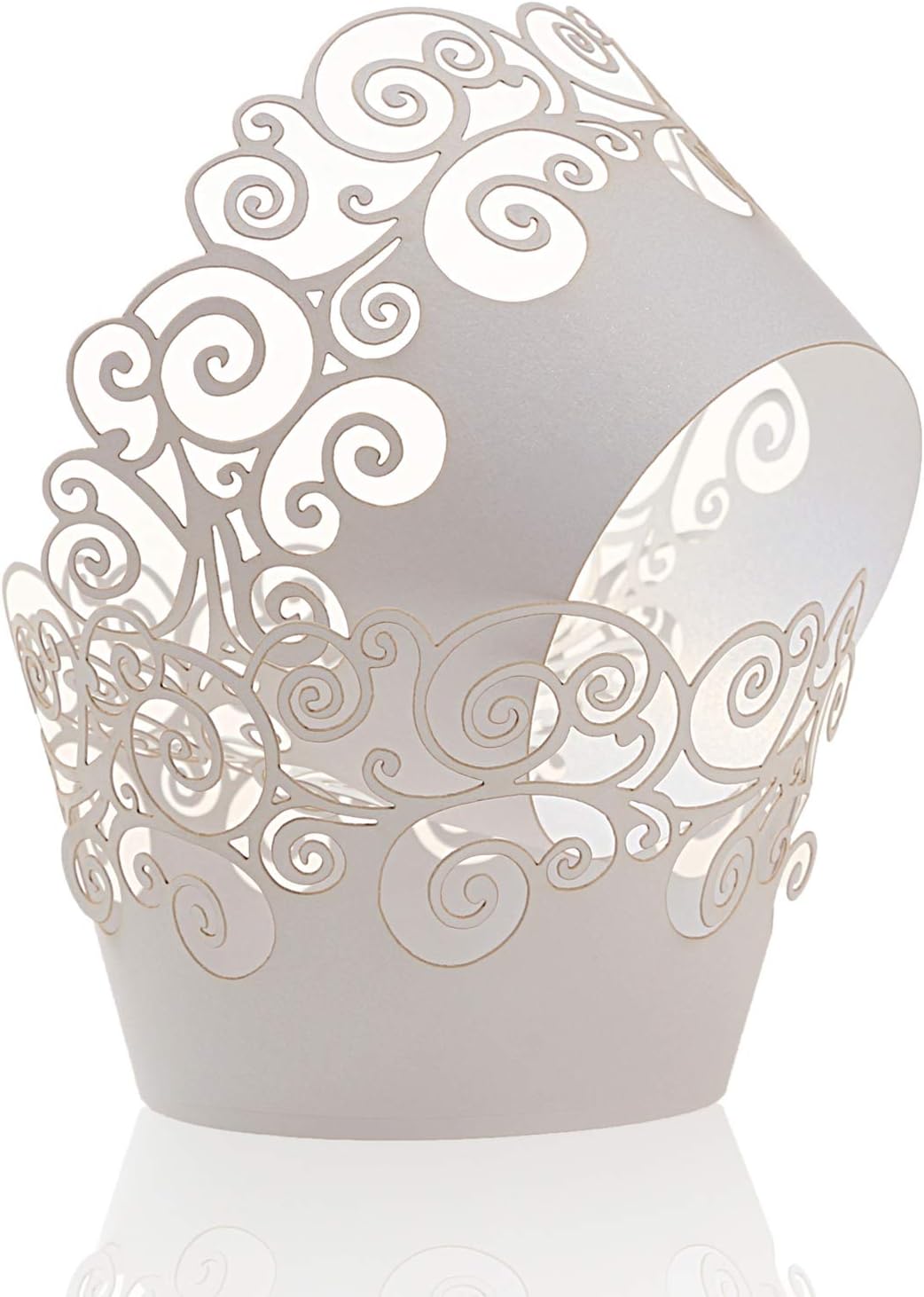 Cupcake Wrappers, KPOSIYA 100 Pack Cupcake Wraps Filigree Artistic Bake Cake Paper Cup Little Vine Laser Cut Liner Baking Cups Muffin Case Trays for Wedding Party Birthday Decoration (100, White)