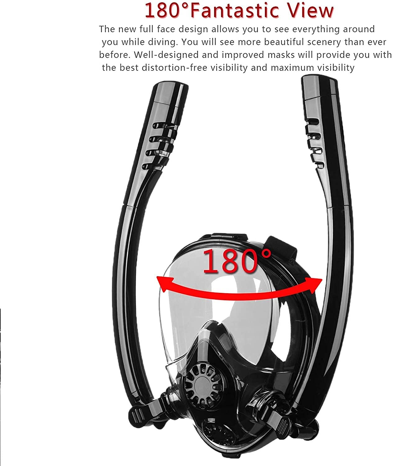 MRKU Gafas de Buceo con Tubo de respiración, antivaho, de Cara Completa, con Doble Tubo, visión panorámica de 180°, antivaho y Soporte para cámara para Adultos y Adolescentes