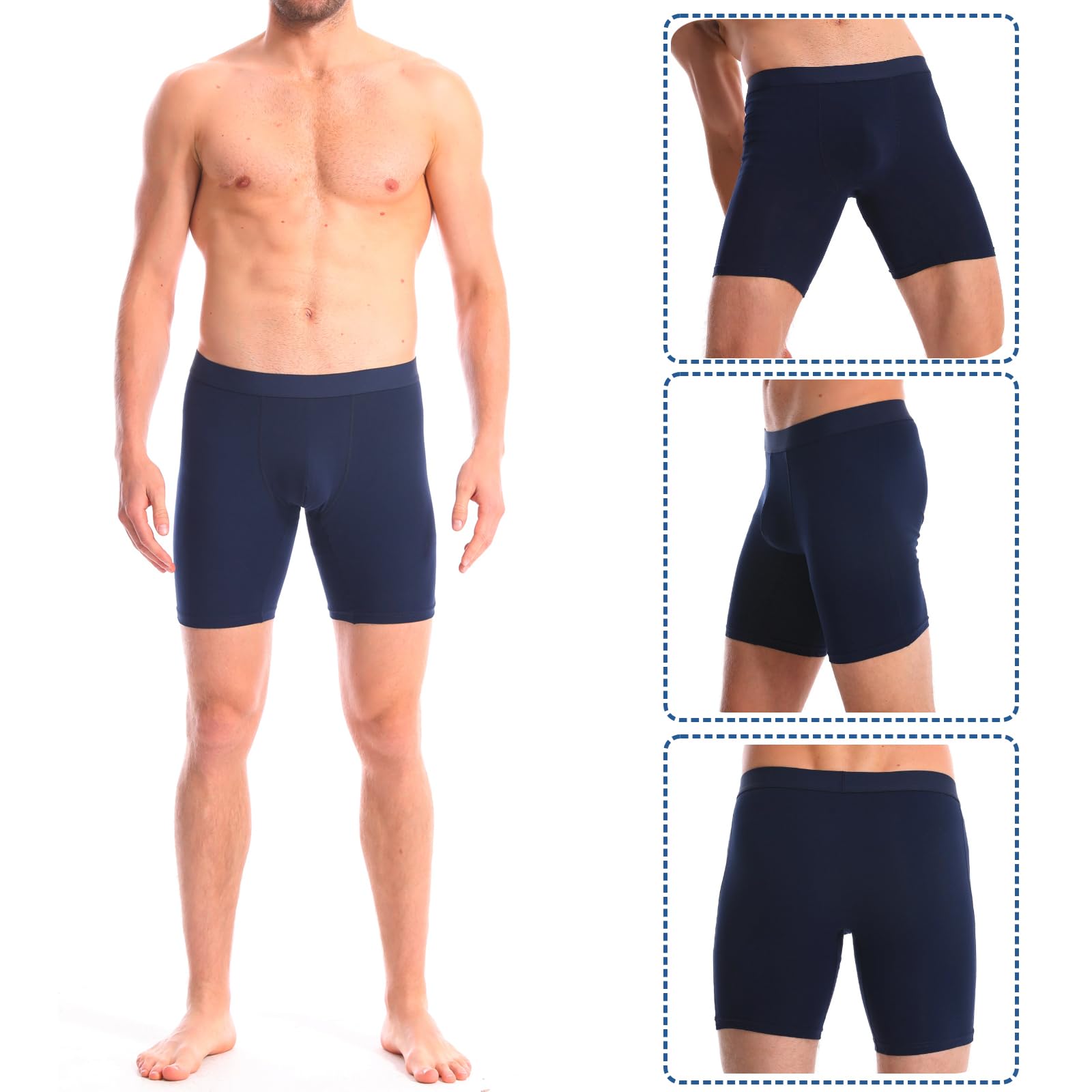 Nuofengkudu Hombre 4 Pack Largos Calzoncillos Boxer Algodón Sin Costura