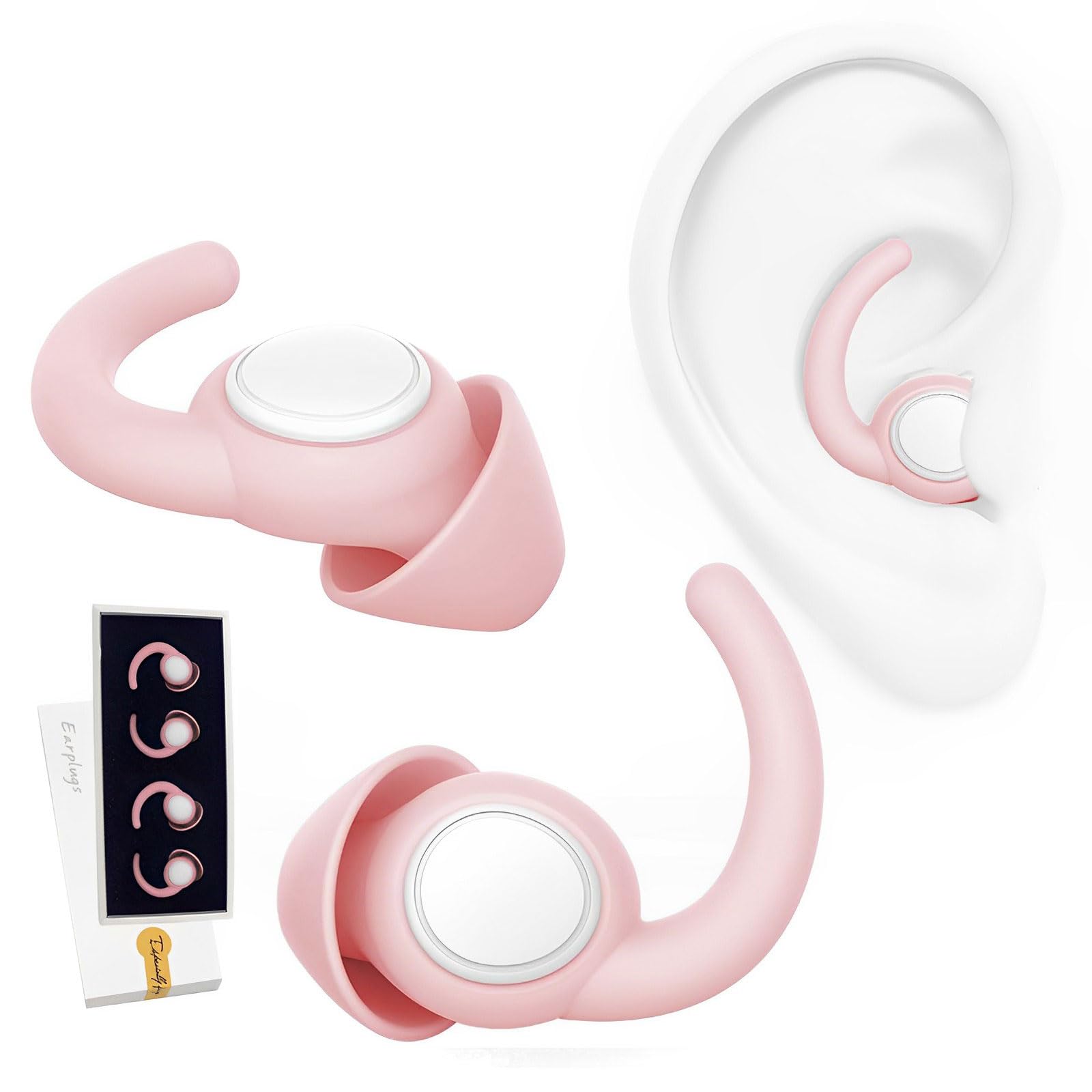 2 Pairs Super Soft Silicone Ear Plugs for Sleeping, Reusable Earplugs for Noise Cancelling Ear Plug for Sound Blocking Noise Reduction, Hearing Protection Earplugs for Snoring Concert(Pink)