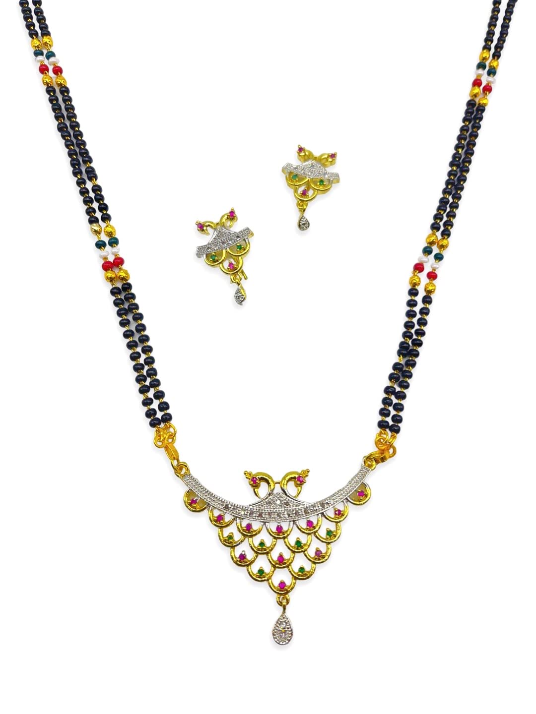 Long Mangalsutra Designs set with diamond earrings Gold Plated Necklace Peacock Pendant diamond mangalsutra gold red green black beads chain Gold Mangalsutra Latest Designs For Women (30 Inches) (B09SHR2R43) Amazon Price History, Amazon Price Tracker