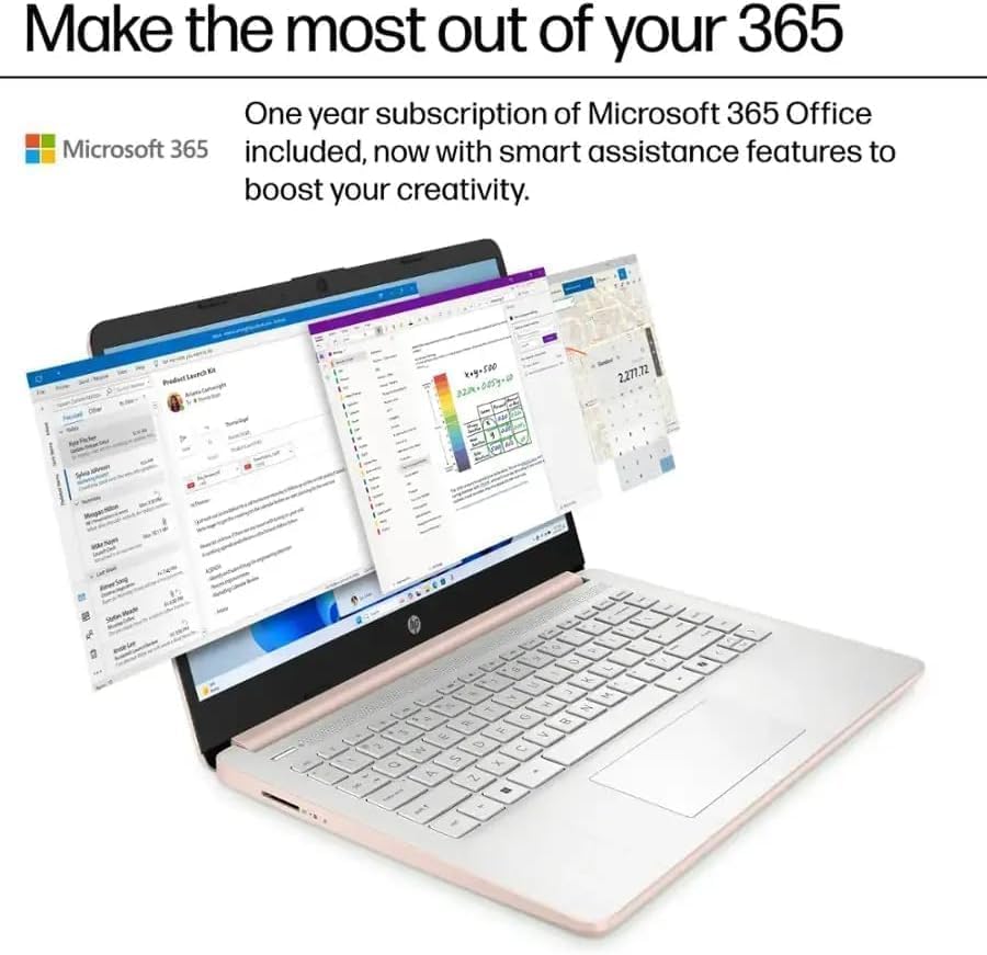 Image of HP 2025 14 Inch Student Business Laptop, 1-Year Office 365, Intel Processor N150 Processor, 16GB RAM, 128GB UFS + 256GB MSD Storage, Wi-Fi 6, BT 5.4, Copilot AI, Windows 11 Pro, w /Accessories