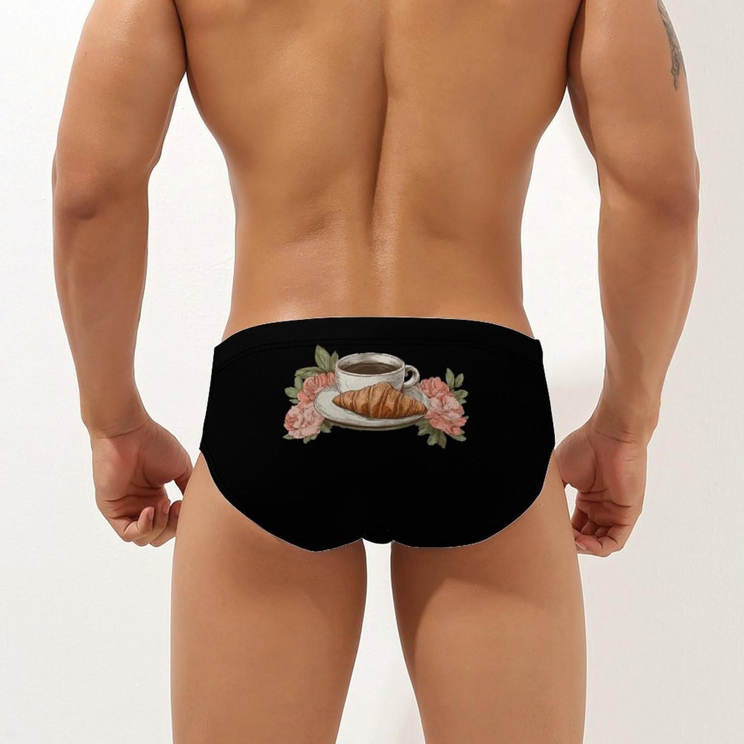 Coffee Croissants Breakfast Men's Swimwear Bikini Swimming Briefs Stretchy Swimsuits Board Surf Shorts Trunks