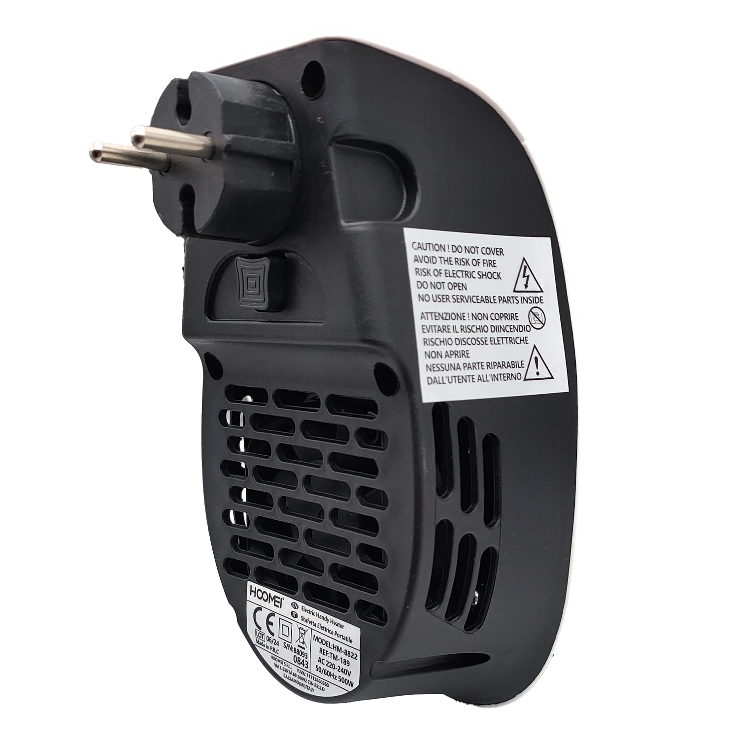 Stufetta Elettrica da Presa 500W a Risparmio Energetico, Termoventilatore Silenzioso con Termostato 15°-32°C, Timer 12h, Display LED, Doppia Velocità, Spegnimento Automatico