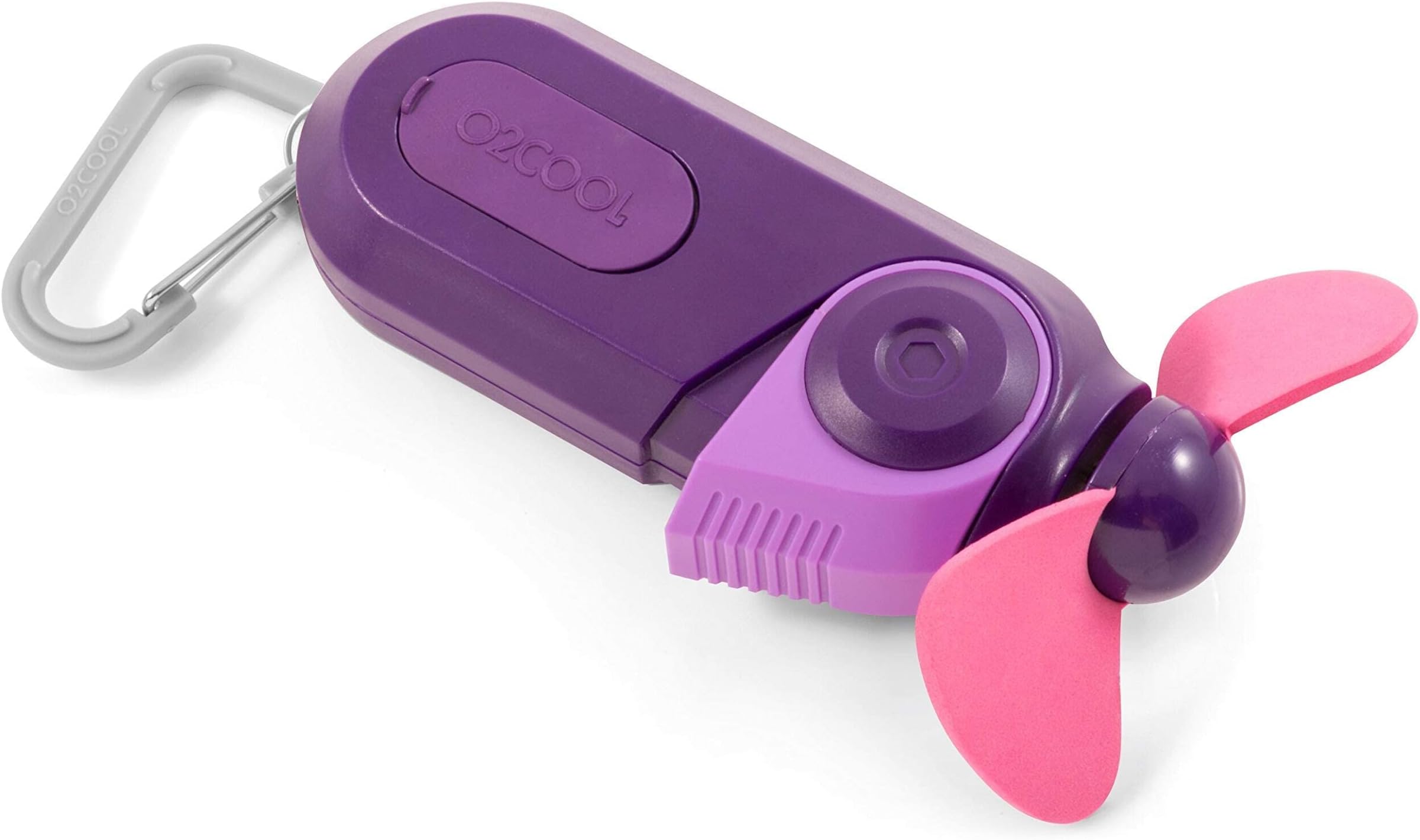 O2COOL Keychain Sport Misting Fan - Pocket Size Battery Powered Portable Handheld Fan With Carabiner Clip and Mister (Purple)