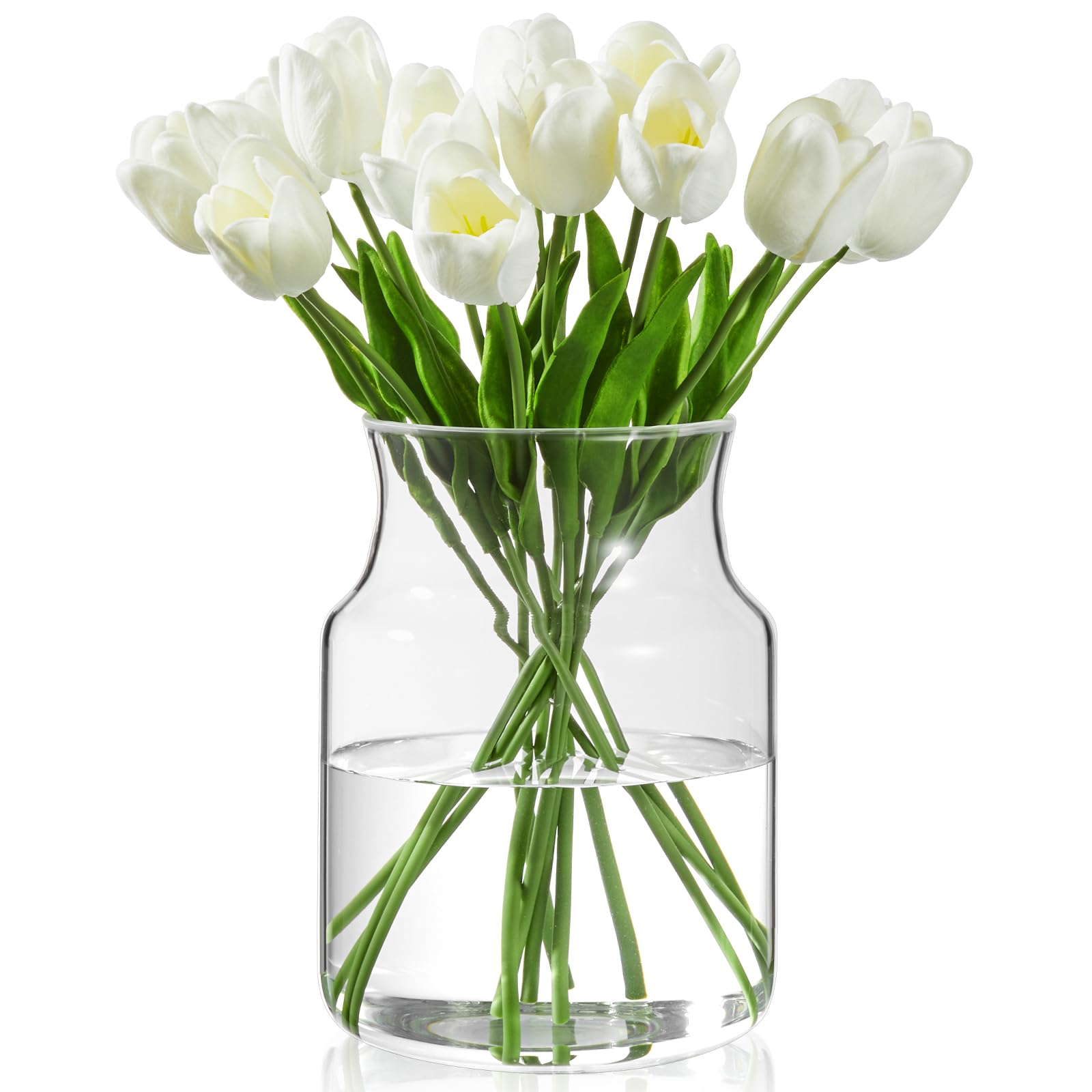 Photo 1 of BWODYAY Clear Glass Vase, Large Flower Vase, 8-inch Glass Flower Vase for Plants, Wide Mouth Vase for Home, Wedding, Living Room, Dining Table