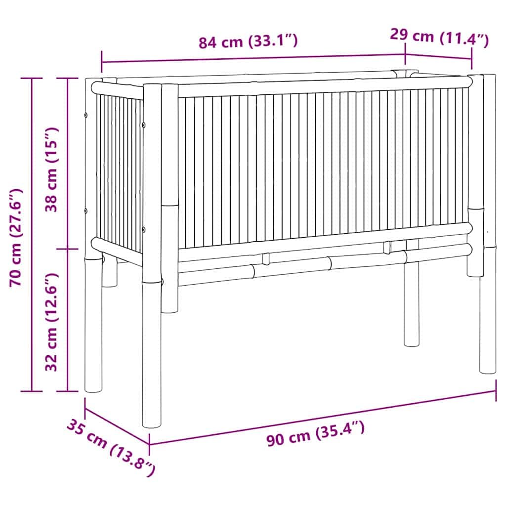 Hochbeet Braun aus Bambus 90 x 35 x 70 cm Pflanzgefäß für Balkon Terrasse Garten Outdoor winterhart frostfest mit Montage