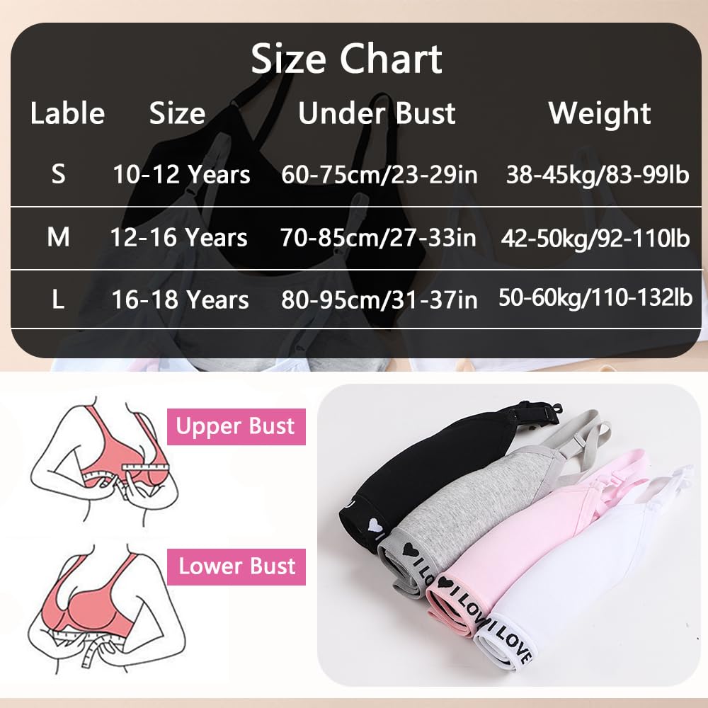 HXZASFG Sujetador Deportivo para niñas Bralette de Entrenamiento de algodón con Almohadilla Fija para el Busto y Correa Ajustable Ropa Interior sin Cables Top Corto para Adolescentes de 10 a 18 años