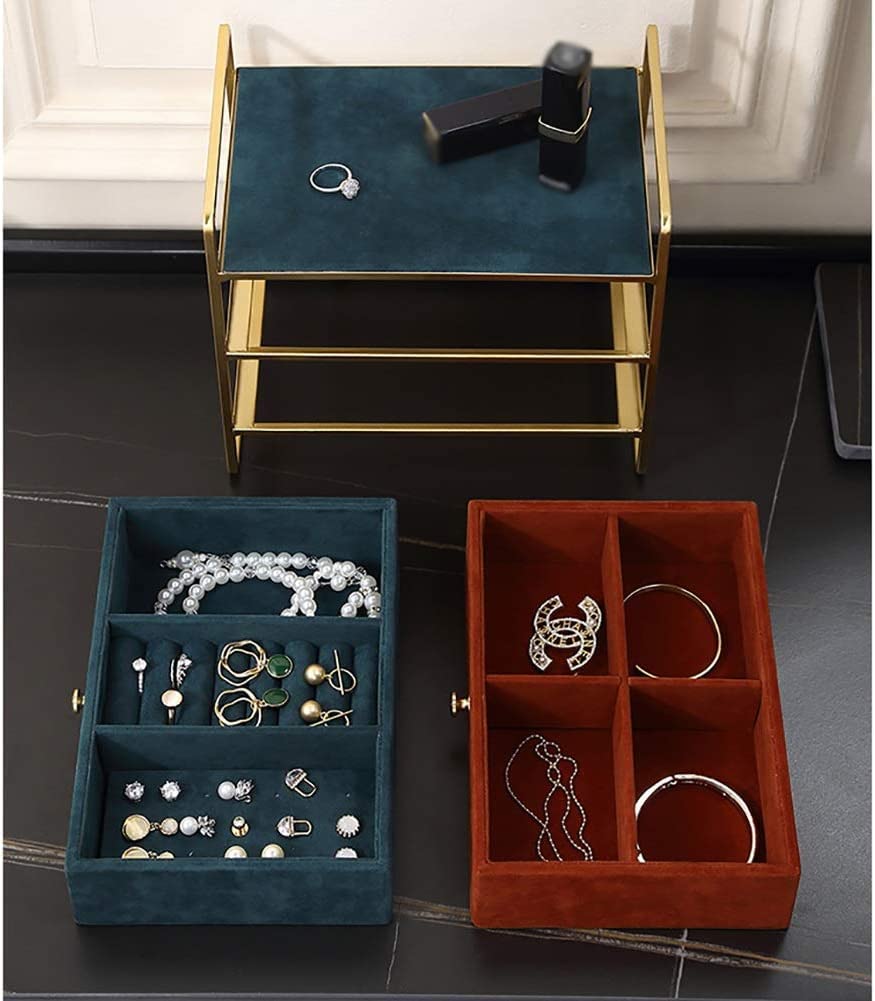 Caja De Joyería Caja De Joyería Con 2 Cajones Soporte De Joyería Retro Bandeja Extraíble Estuche De Almacenamiento De Joyería Collar Anillo Pendientes Estuche De Exhibición Organizador De Joyas