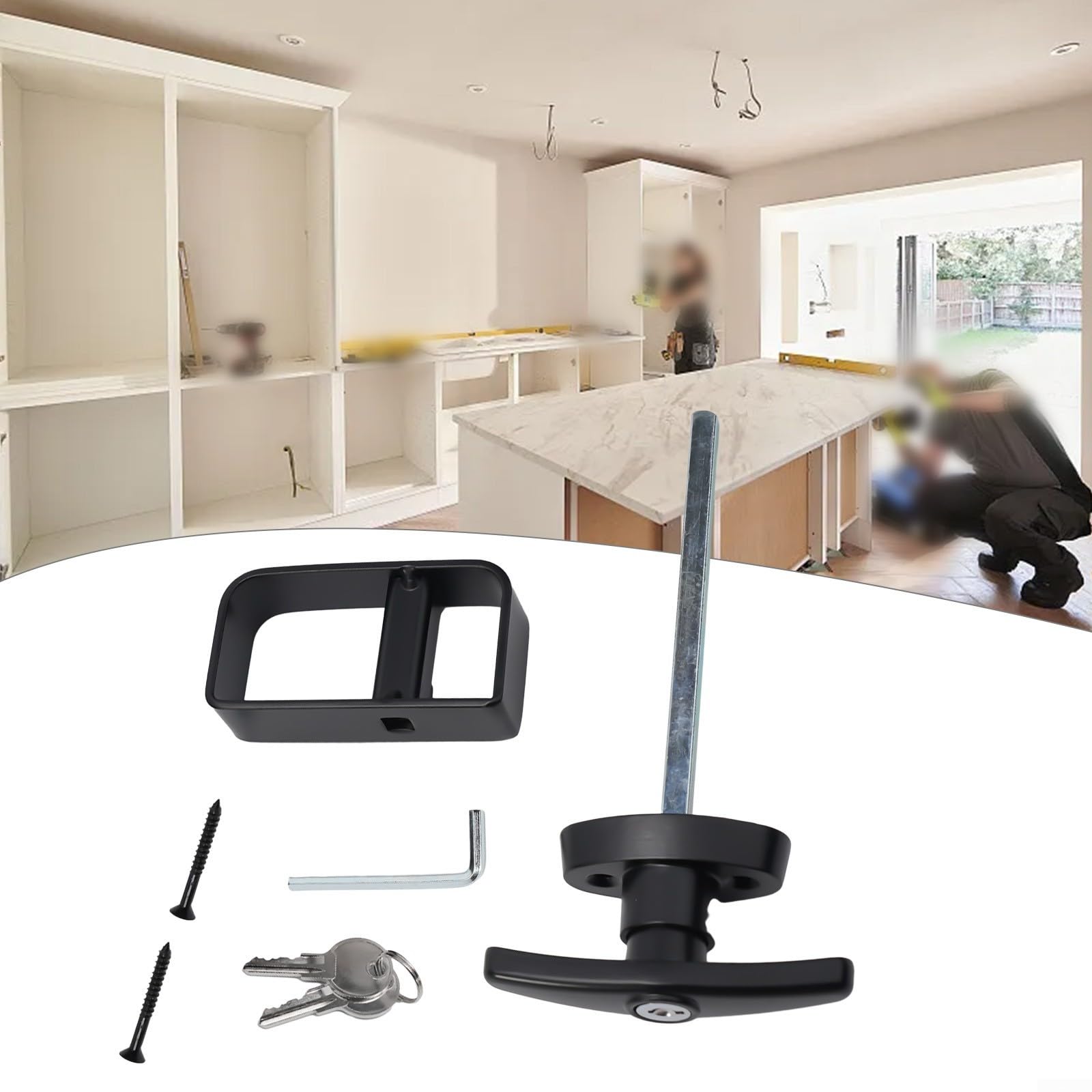 Set di serrature con maniglia a T per porta di capannone, fienile o edificio esterno, struttura in lega di zinco verniciata a polvere nera e ferro con stelo da 14 cm, include maniglia a D interna,