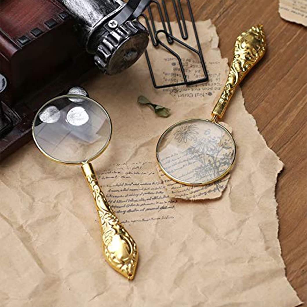 5X Lupa pequeña Lupa de Mano Ligero Metal Niños Personas Mayores Lectura Lente de Vidrio óptico Alta claridad for Lectura, Pasatiempos, Reparación, Observación Oro Lupa