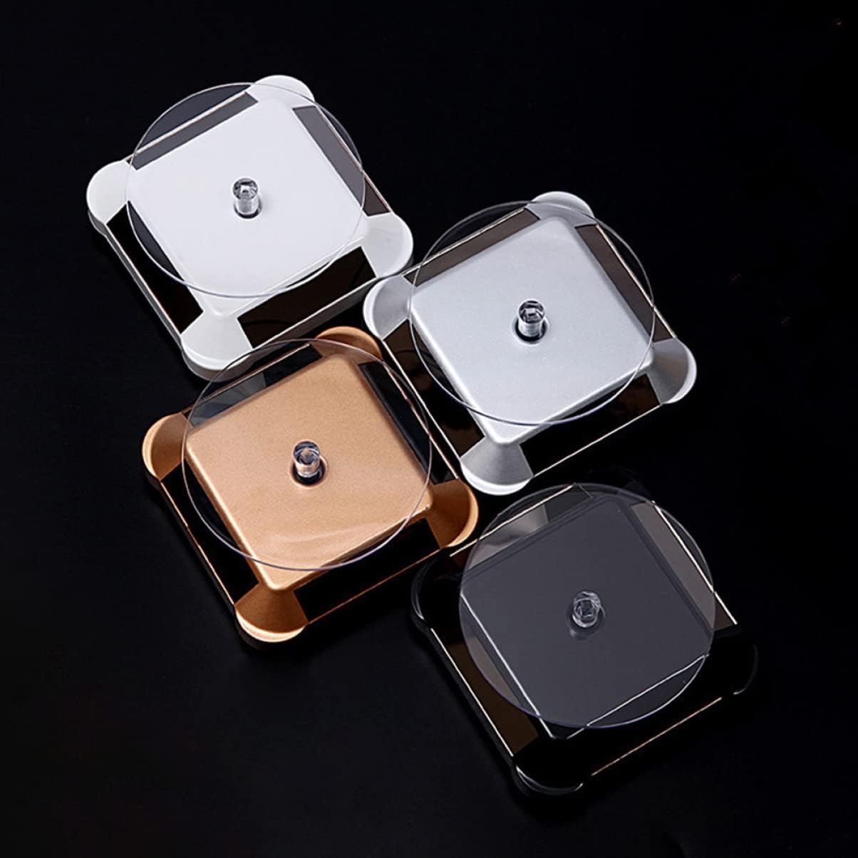 3pcs Solar Rotating Display Stand Silver Tray Load Capacity No Battery Needed for Jewelry Watches Mobile Phones