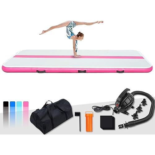 FunWater 10ft/13ft/20ft Inflatable Gymnastics Air Tumble Track Tumbling Mat 4in/6in Thick Air Floor Tumble Track with Electric Air Pump for Cheer Leading/Gymnastics/Beach/Gym/Home