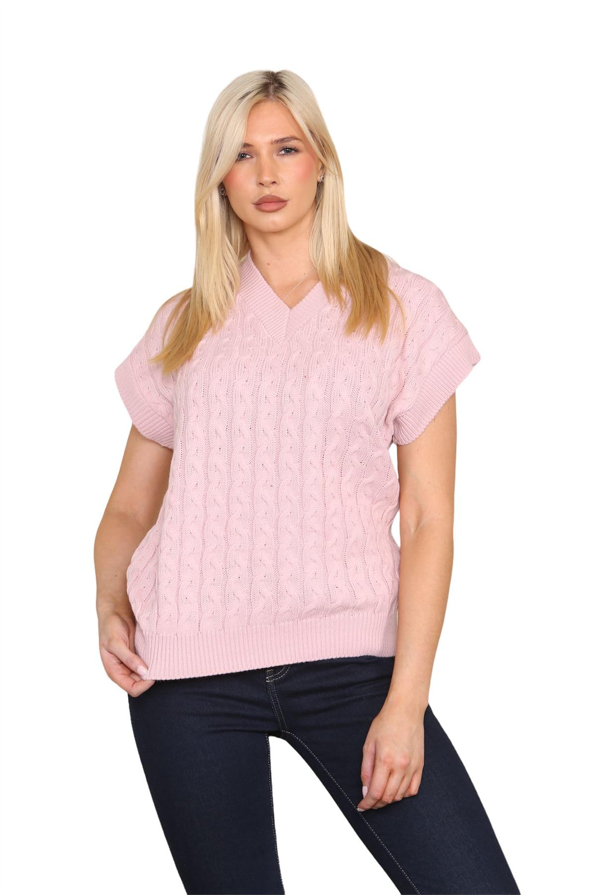 Hamishkane Women's Rose Pink Hamishkane® Cable Knitted Vest, V Neck Tank Top, Pullover Sweater Vest, Sleeveless Jumper, Casual Warm Chunky Knit Jumper, Loose Winter Jumper, Baggy Jumpers Uk