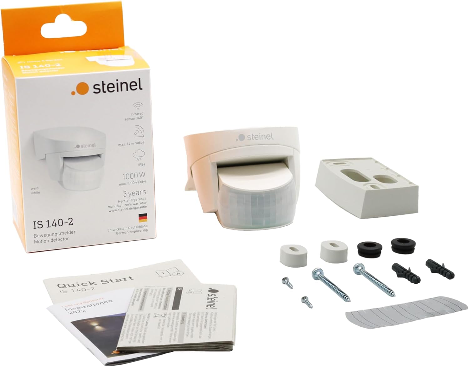 Steinel Motion Sensor IS 140-2 White, 140° Infrared Movement Detector, 14m Range, Swiveling, Max. 1000 W or 6 LED Lights 8