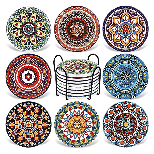 La mejor selección de Portavasos favoritos de las personas. 43 MADELALU Posavasos para Bebidas, Juego de 8 Portavasos Absorbentes Antideslizantes para Mesa, Cerámica Con Soporte de Metal, Protección Contra Calor y Desgaste (Color 4)